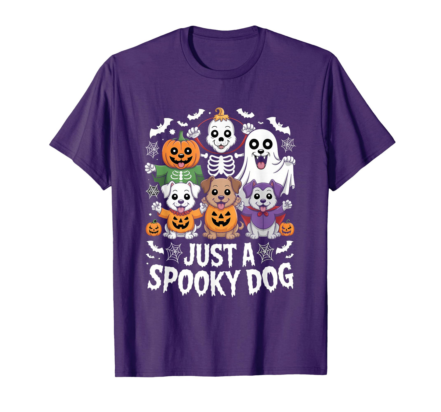 Just A Spooky Dog Halloween Pumpkin Ghost Skeleton T-Shirt