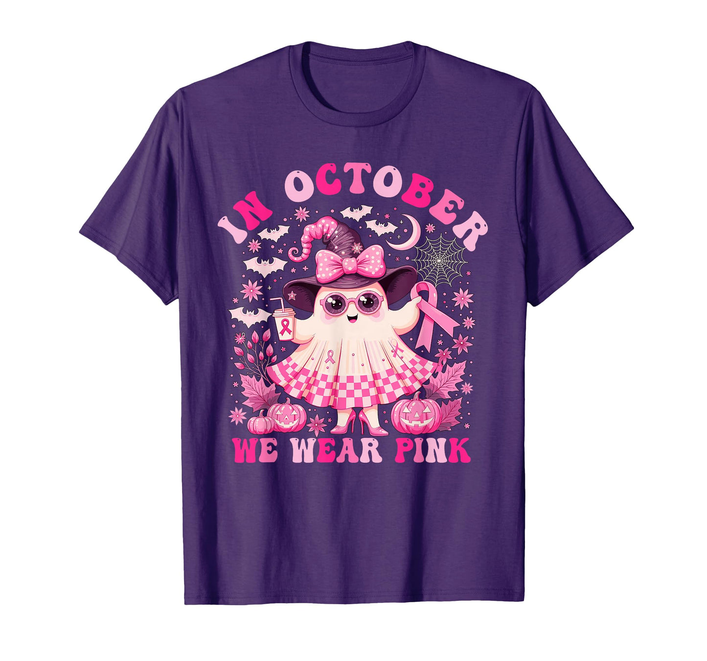 in October We Wear Pink Halloween Breast Cancer Awareness T-Shirt