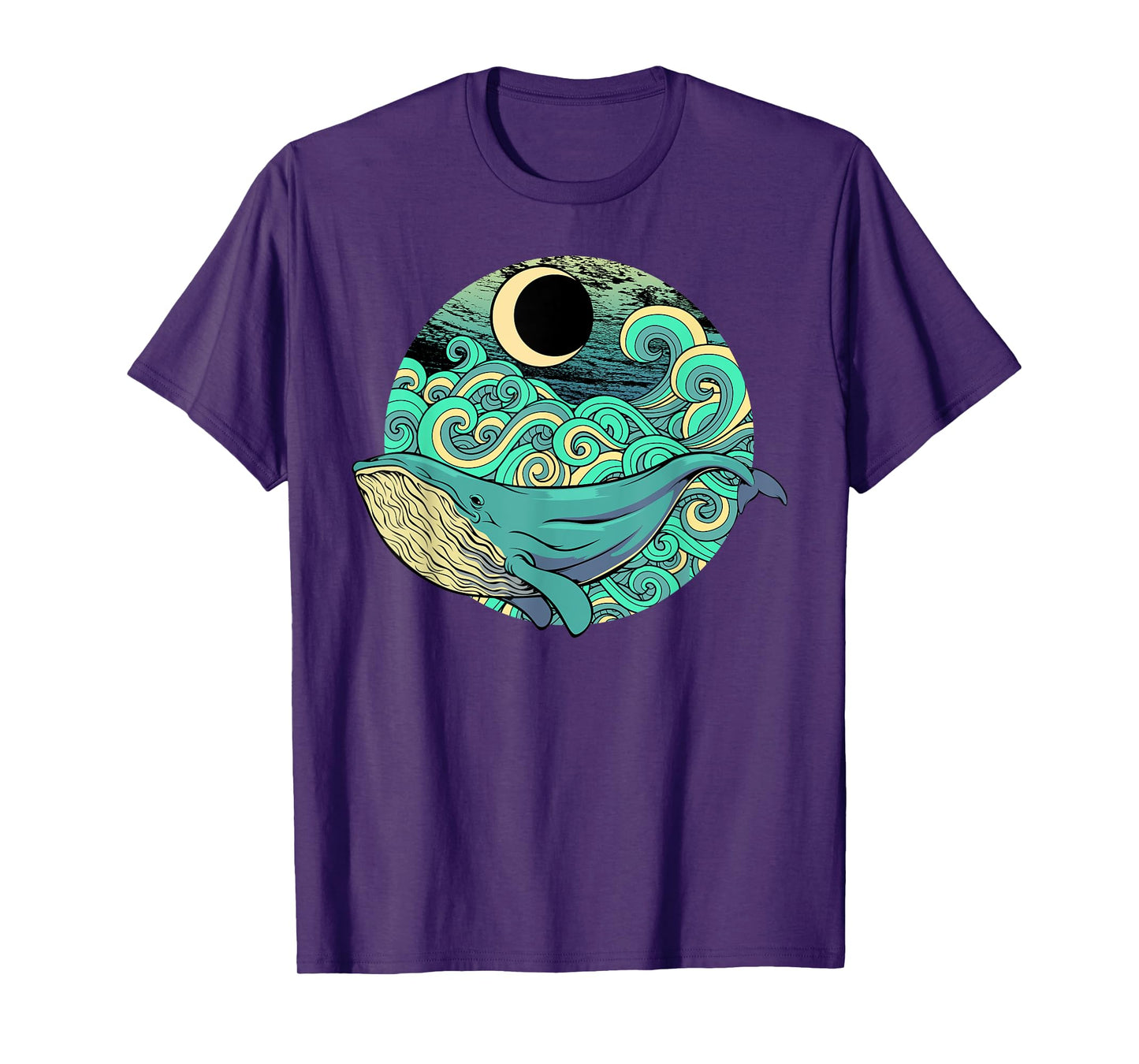 Humpback Whale Marine Life Ocean Nature Sea Blue Waves Moon T-Shirt