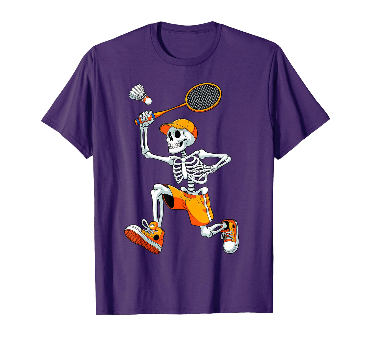 Funny Skeleton Play Badminton Halloween Costume Boys Men Kid T-Shirt