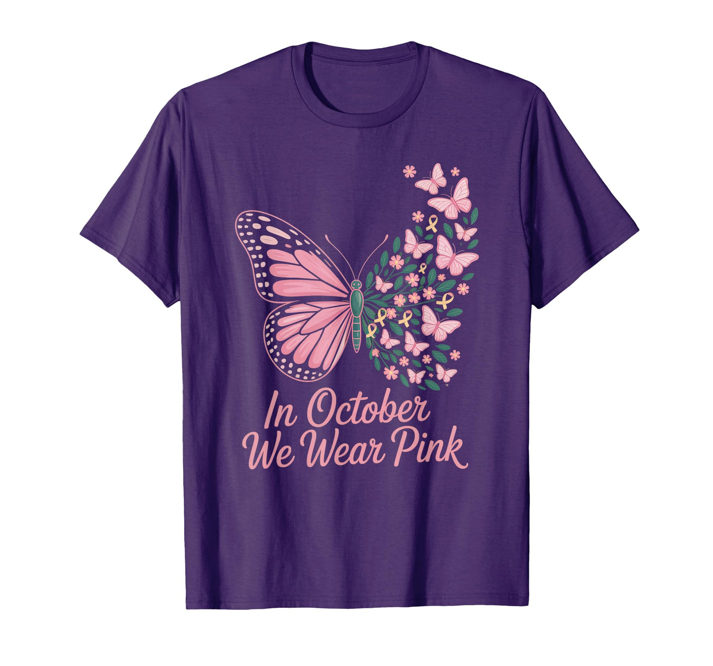 in October We Wear Pink Breast Cancer Awareness Butterflies T-Shirt