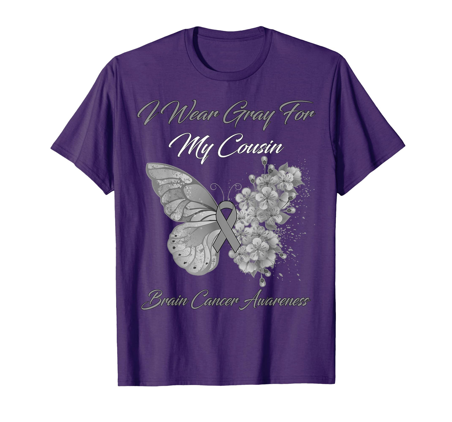 Butterfly I Wear Gray For My Cousin Brain Cancer Awareness T-Shirt