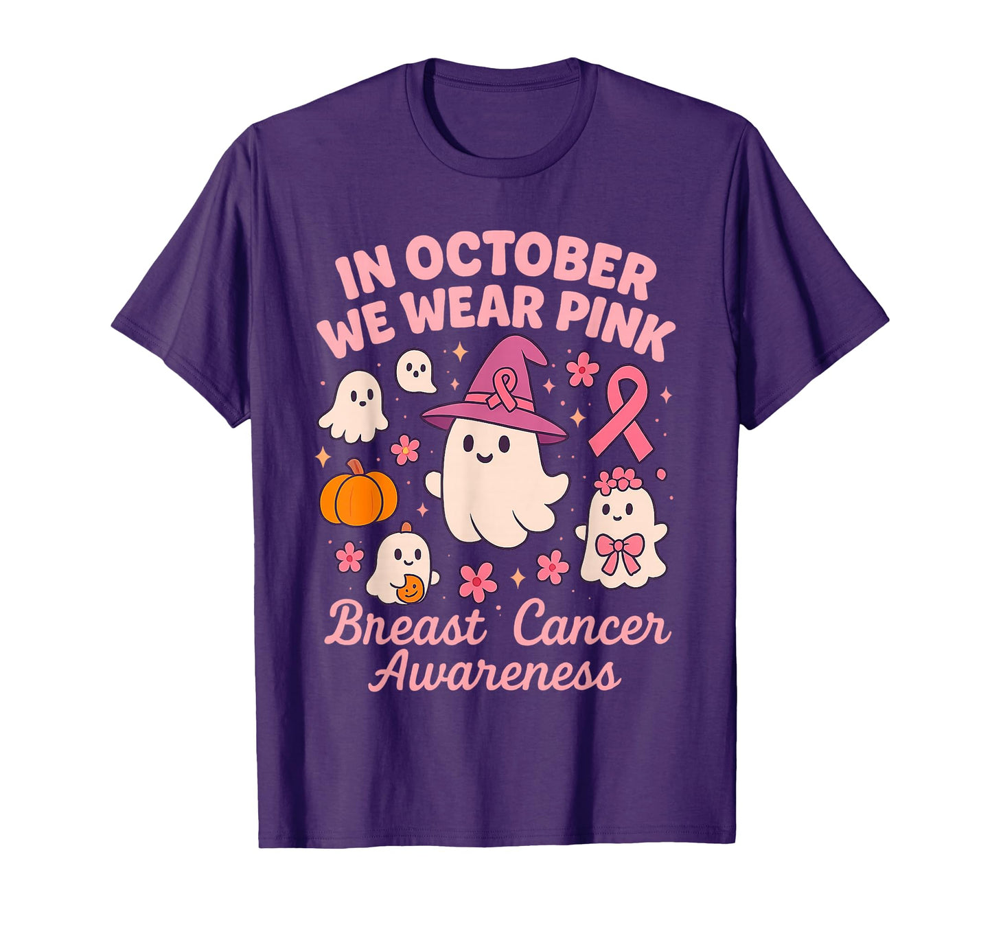 Breast Cancer Awareness Ghost Support Squad Pink Ribbon T-Shirt