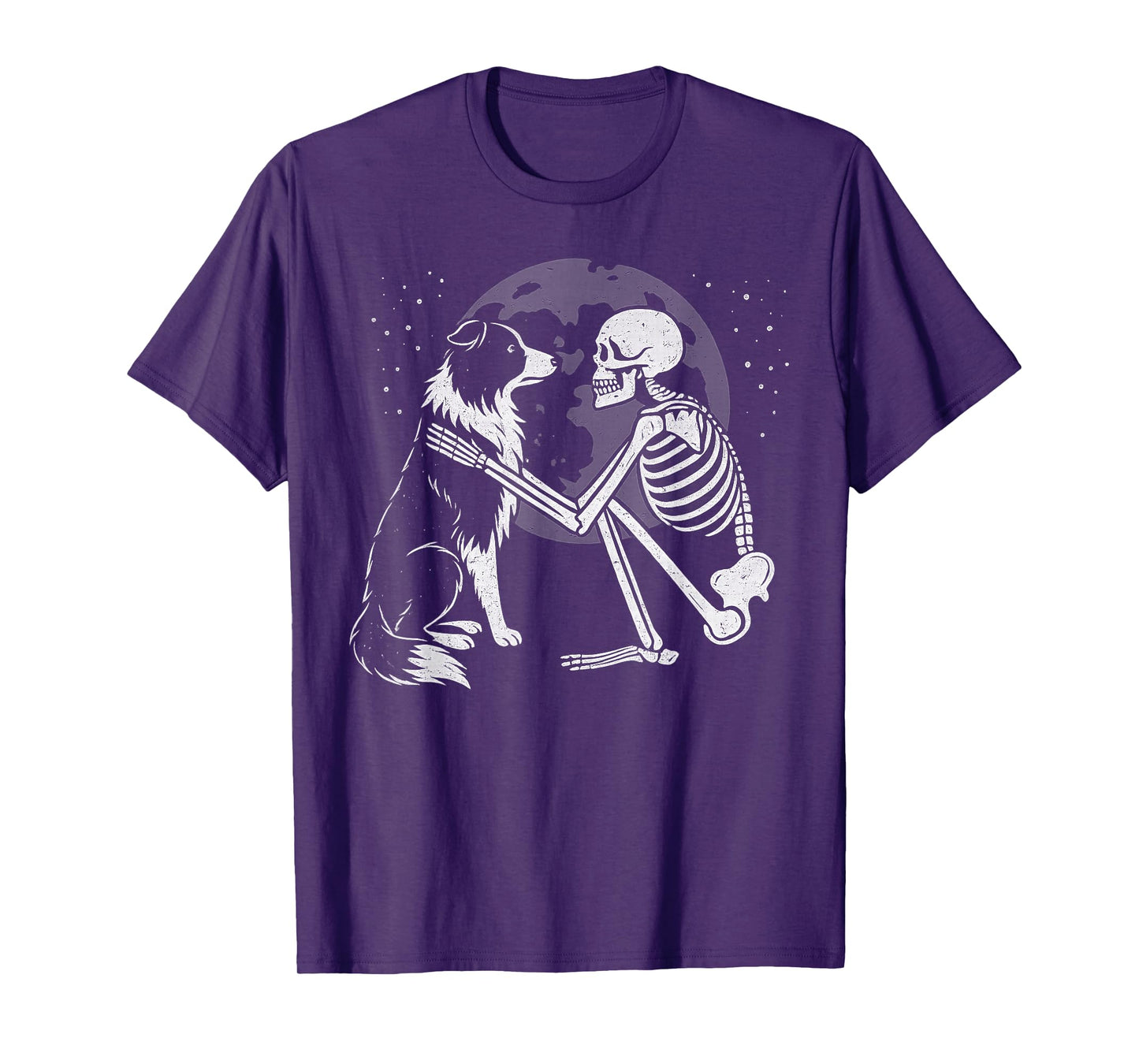 Border Collie Skeleton Moon Halloween Dog Lover T-Shirt