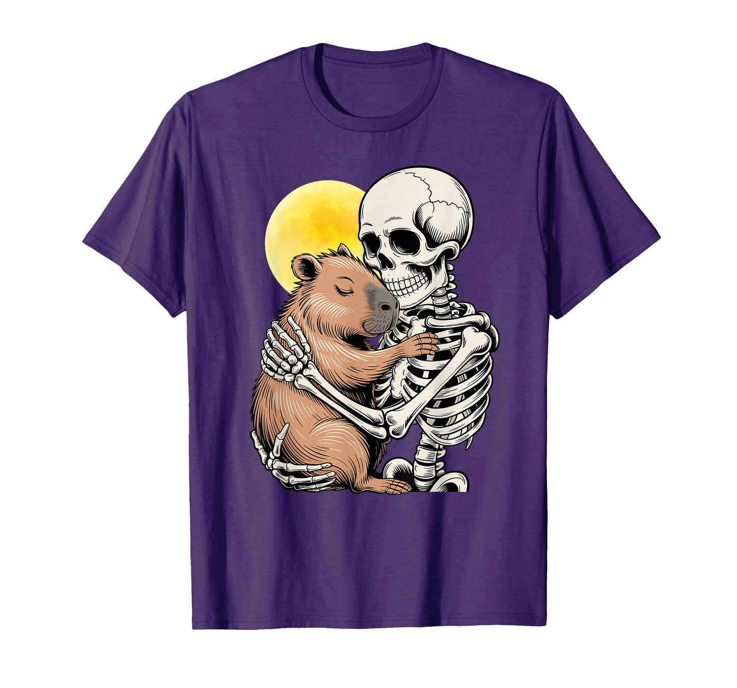 Skeleton Hug Capybara Moon Spooky Halloween T-Shirt