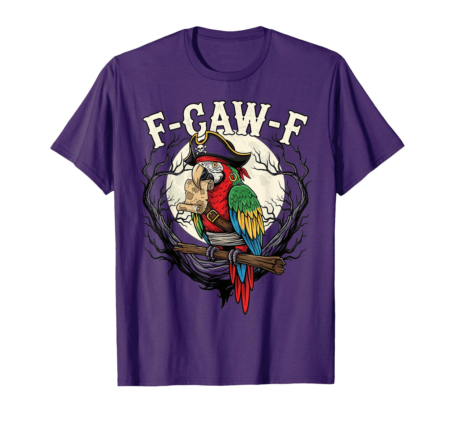 Pirate Parrot F Caw F Funny Skull Map Halloween Moon T-Shirt