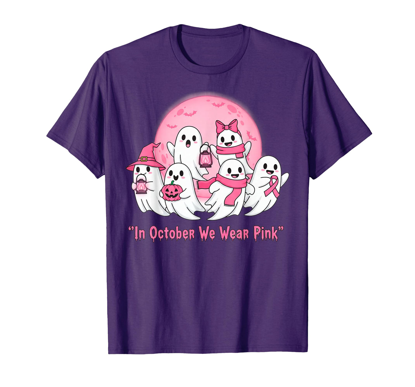 October We Wear Pink Ghosts Halloween Breast Cancer Women T-Shirt