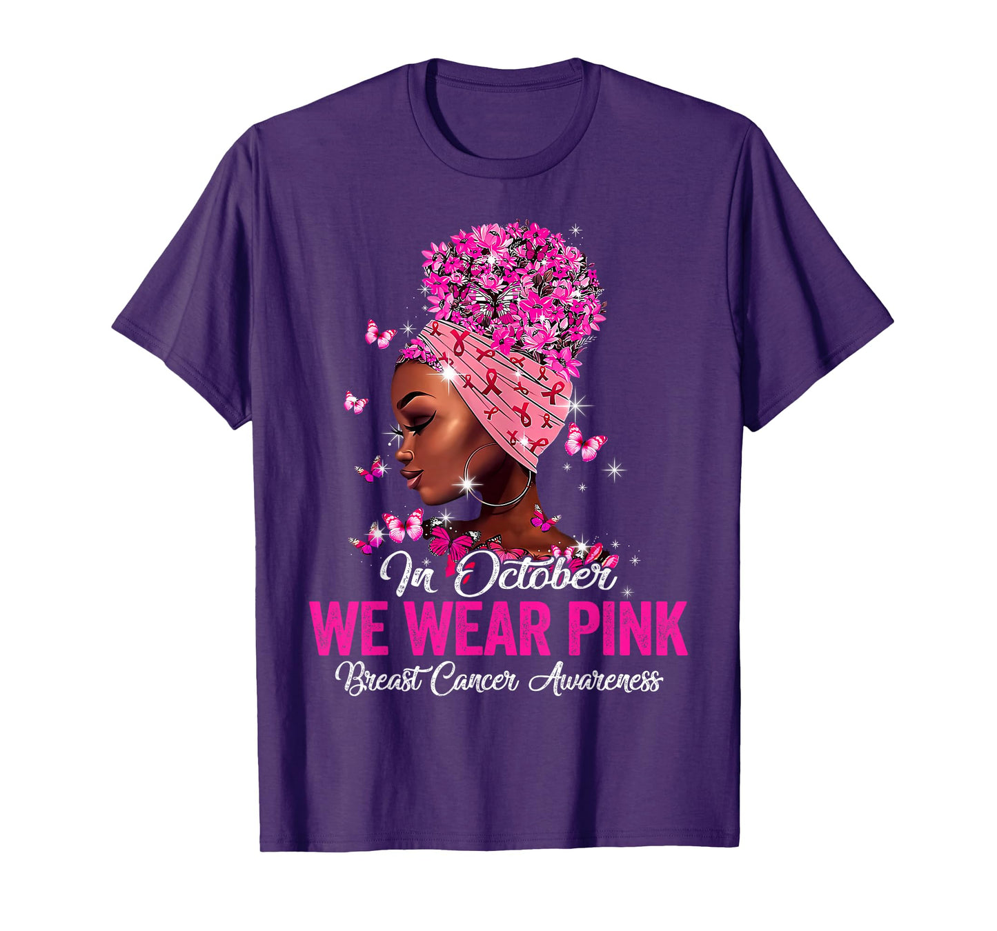 in October We Wear Pink Black Women Breast Cancer Awareness T-Shirt