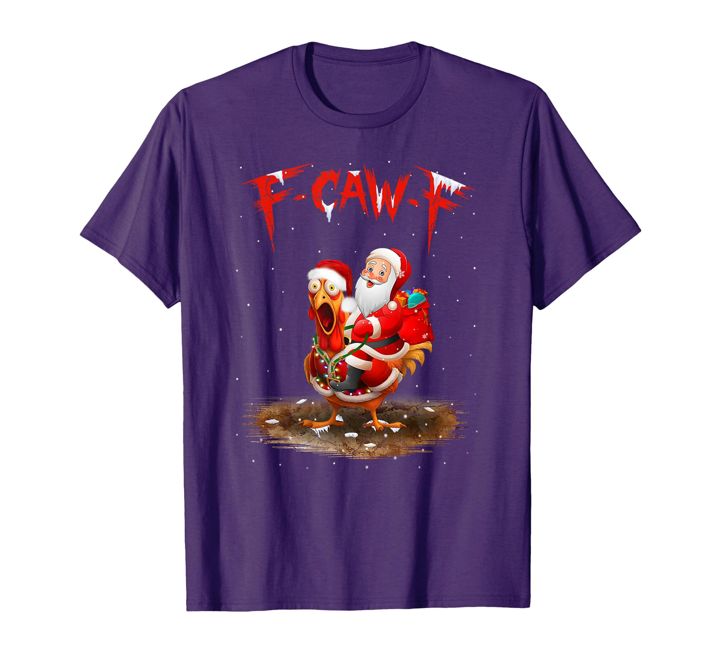 Funny F-Caw-F Santa Riding Chicken Christmas FCAWF T-Shirt