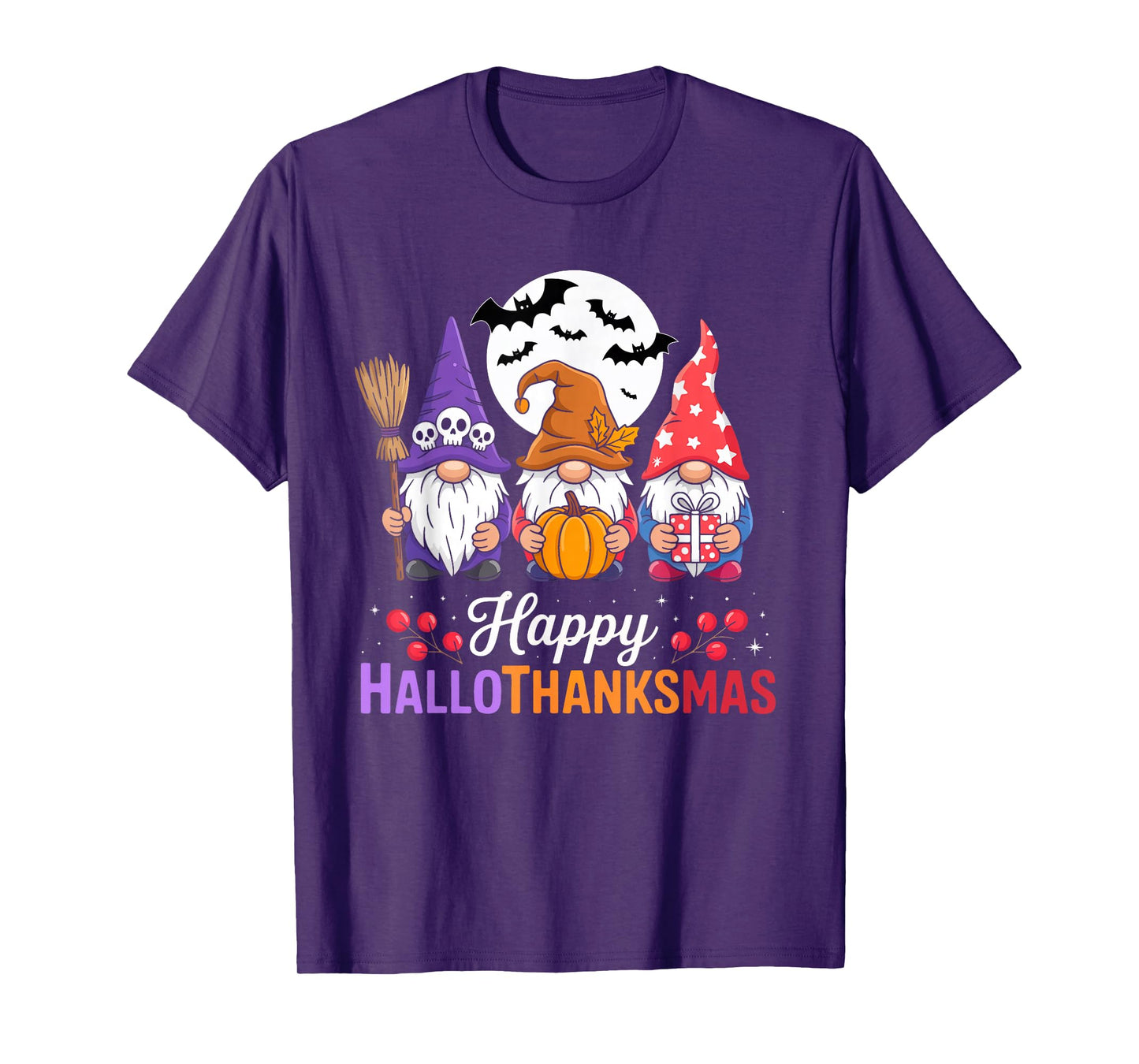 Halloween Thanksgiving Christmas Happy HalloThanksMas Gnomes T-Shirt