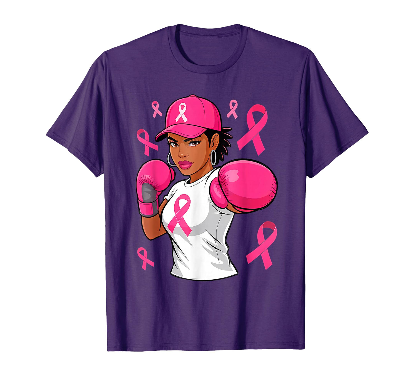 Women Black African American Fight Breast Cancer Pink Ribbon T-Shirt