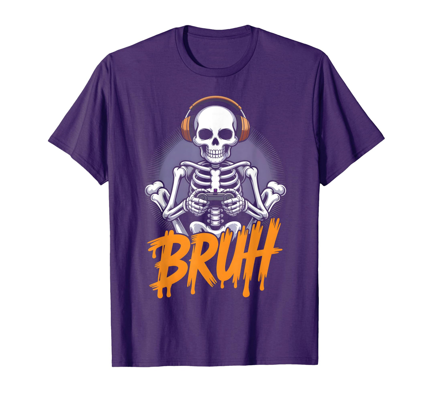 Bruh Halloween Boys Kids Gamer Mens Skeleton Video Gaming T-Shirt