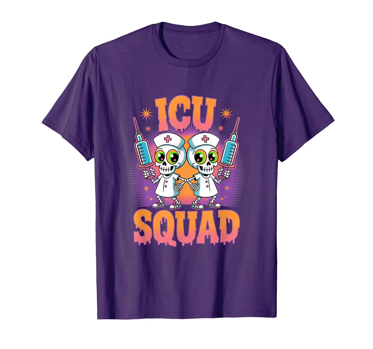 ICU Squad Skeleton Nurse Funny Halloween Costume T-Shirt
