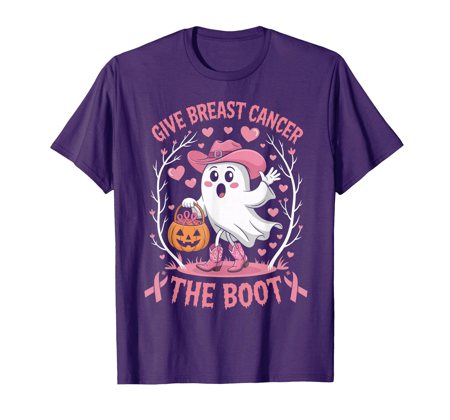 Give Breast Cancer The Boot Ghost Cowgirl Cancer Awareness T-Shirt