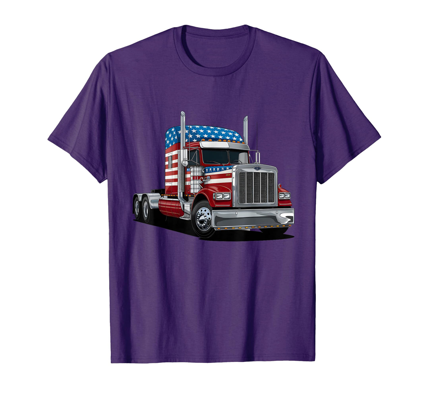 US American Flag Semi Truck Driver Trucker 4th Of July Women Kids Men T-Shirt