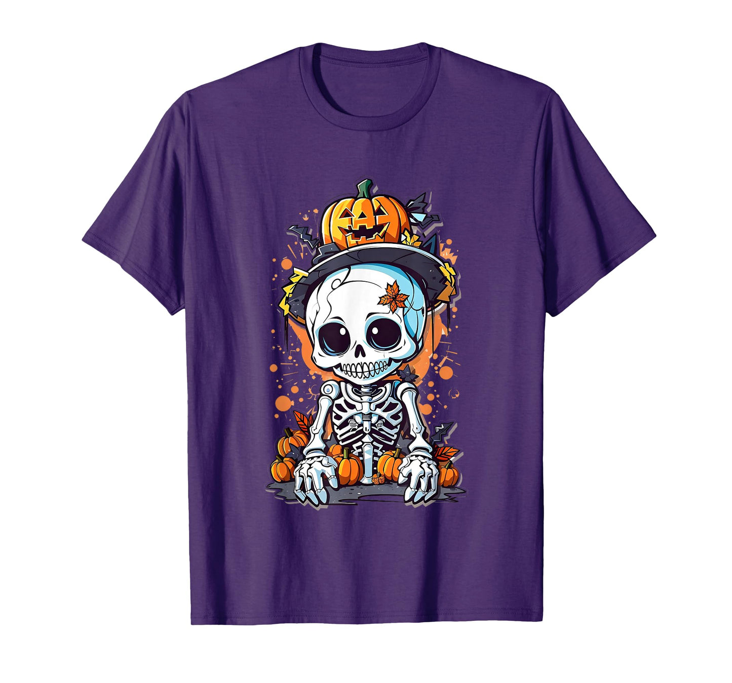 Cute Skeleton Pumpkin Halloween Spooky Fall Autumn Skull T-Shirt