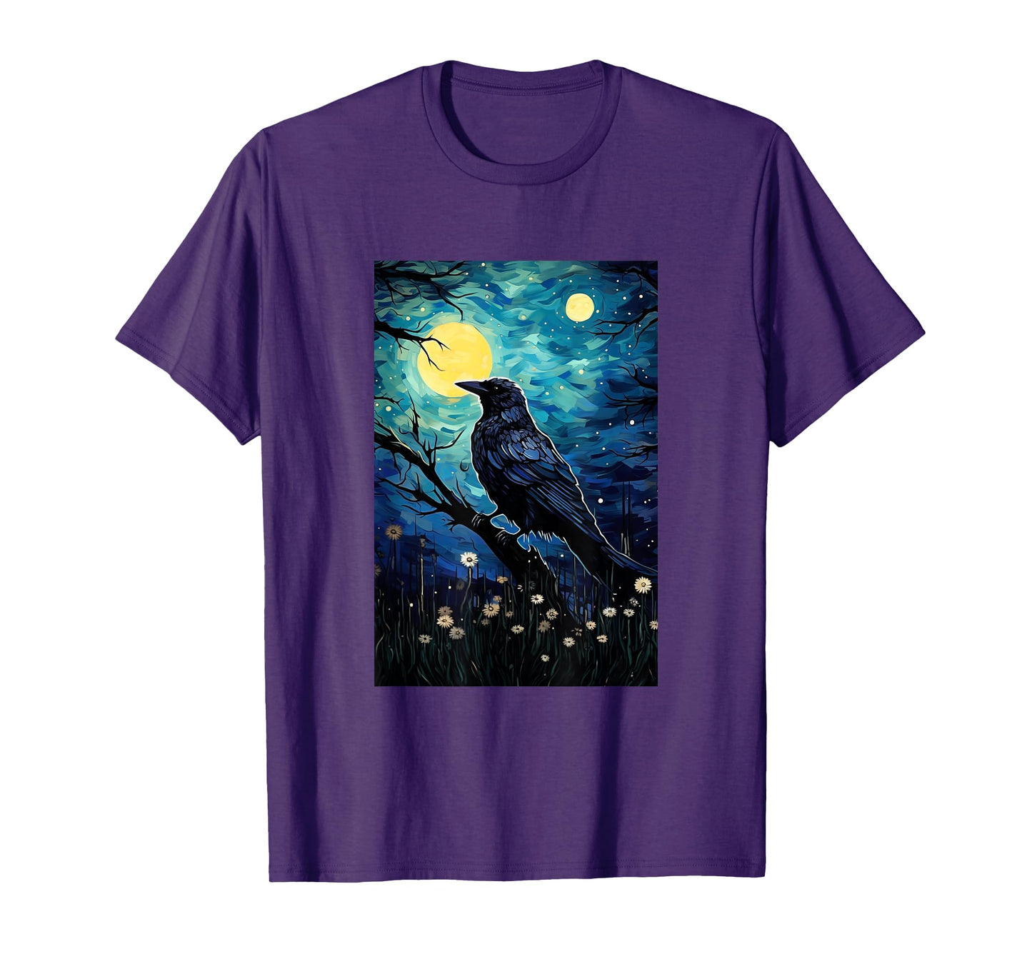 Magpie Crow Raven Bird - Van Gogh Style - Starry Night T-Shirt