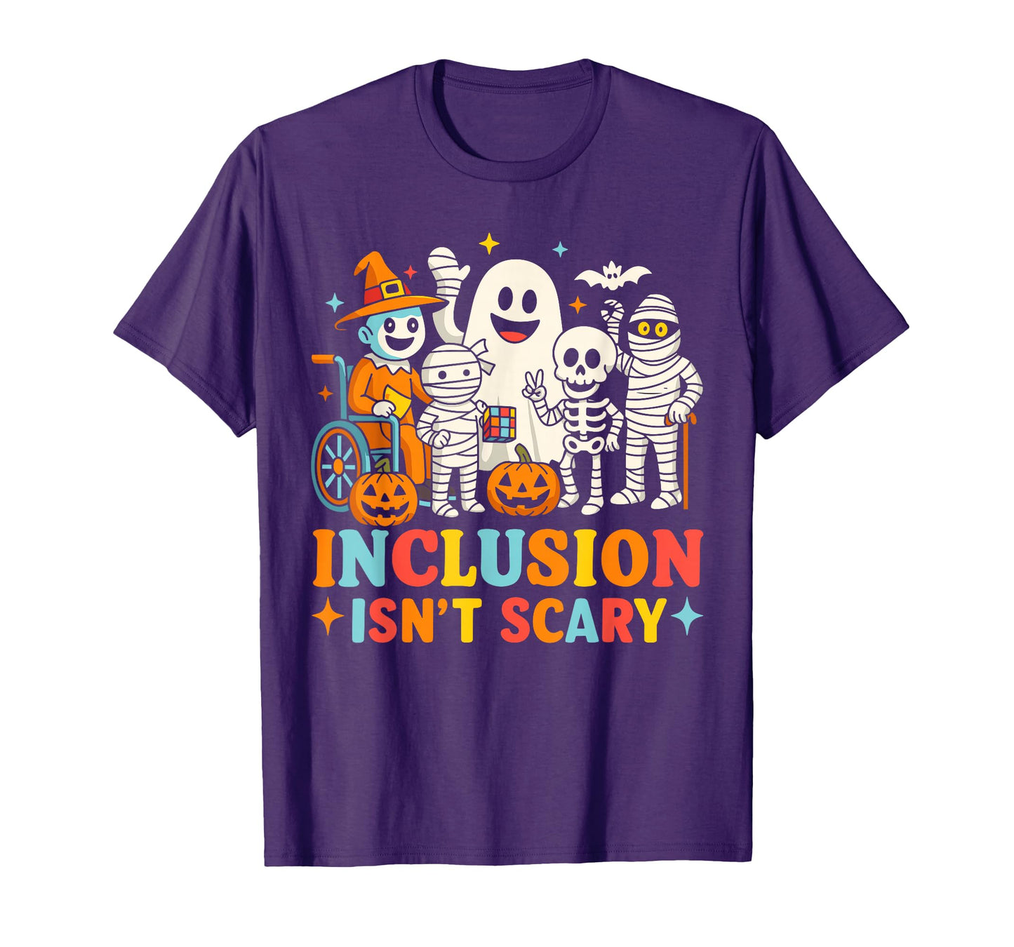 Inclusion Isn't Scary Teacher Skeleton Ghost Cute Halloween T-Shirt