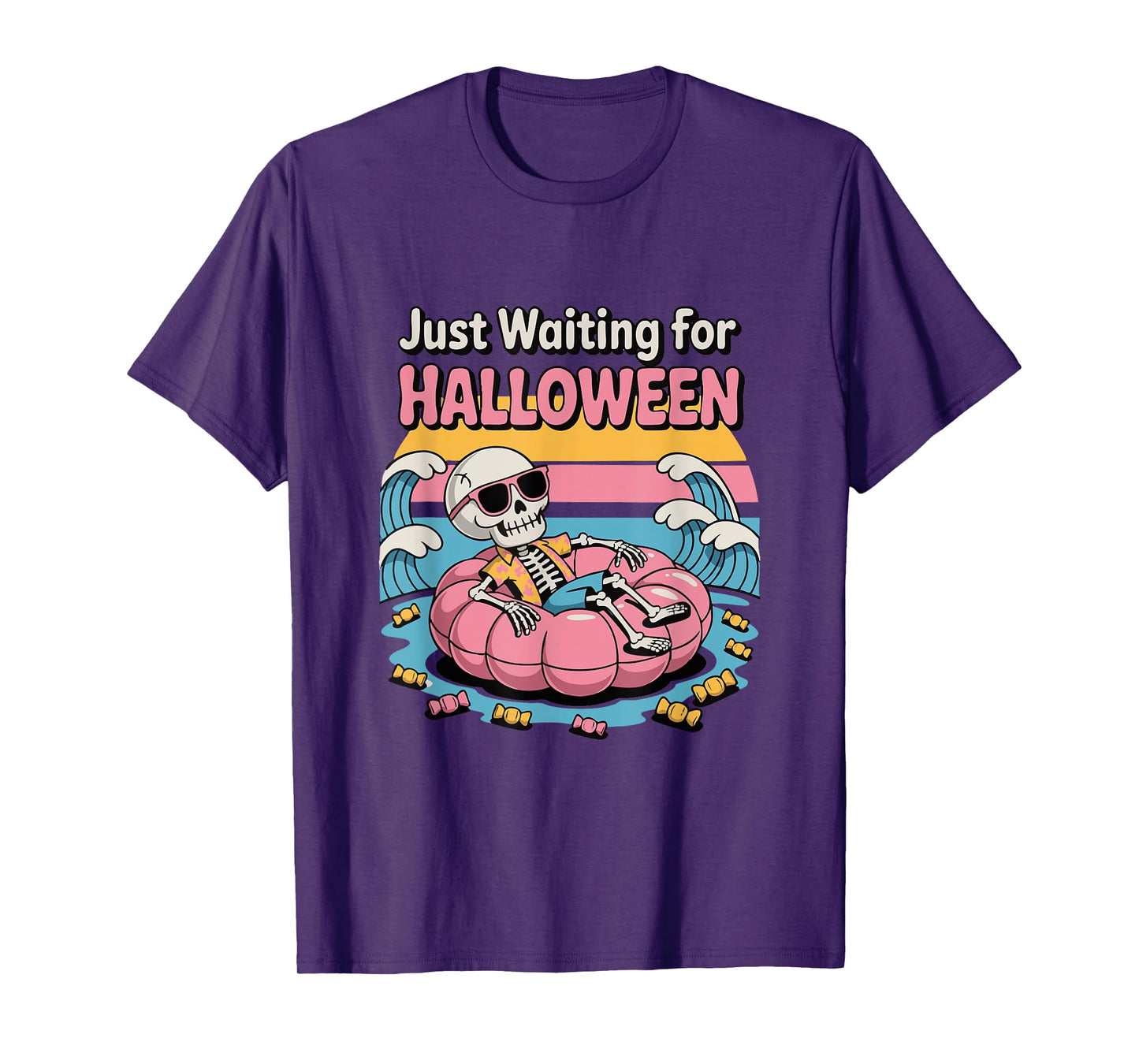 Just Waiting for Halloween Skeleton Funny Candy Halloweeen T-Shirt