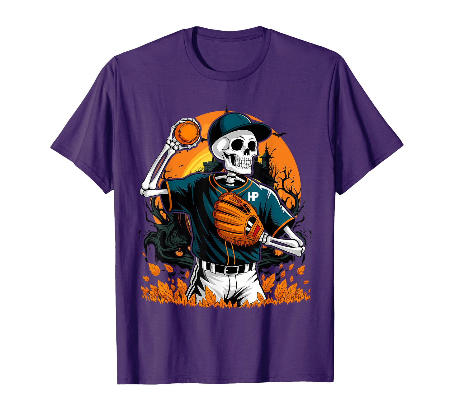 Skeleton Baseball Player Halloween Costume Sport Men Boys T-Shirt