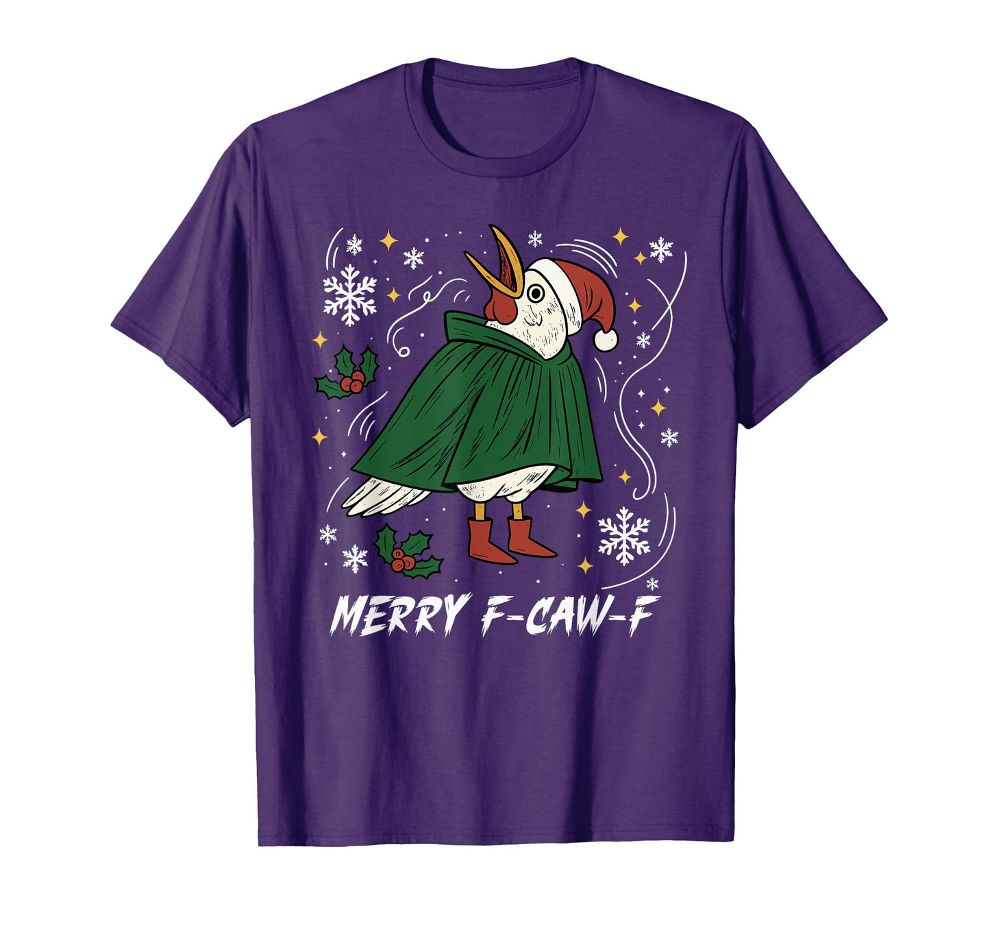 Merry Christmas Funny Raven Bird F-CAW-F Xmas Holiday T-Shirt