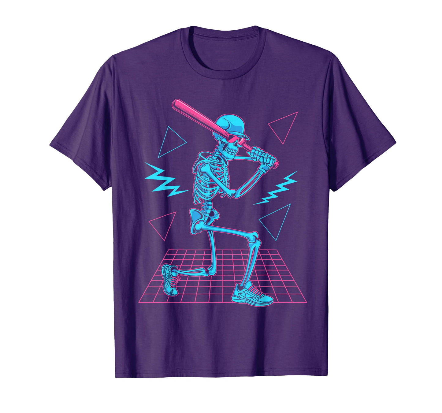 Retro 80s Skeleton Baseball Graphic Vaporwave Batter T-Shirt