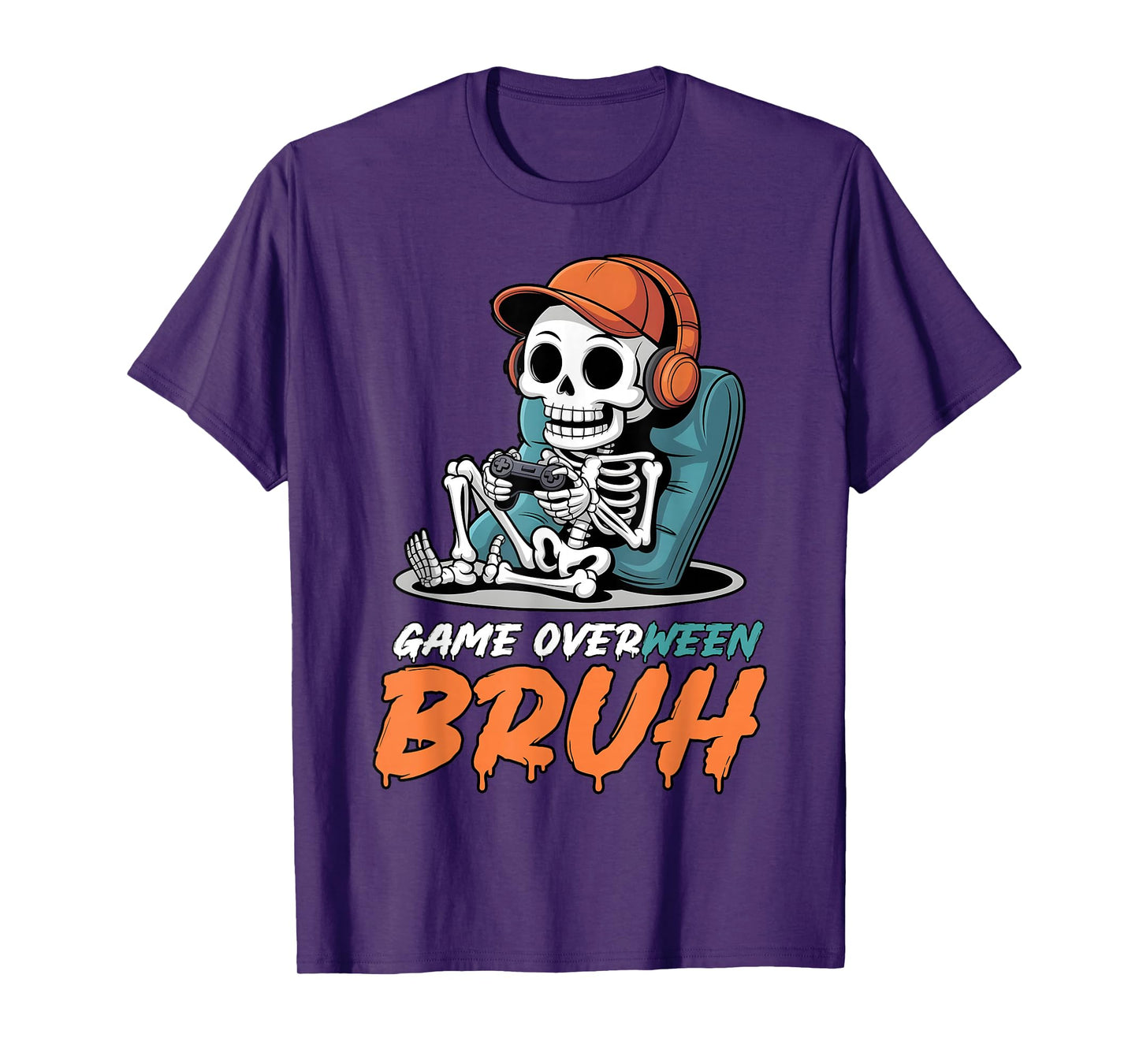 Halloween Skeleton Gamer Video Game Overween Bruh Boys Men T-Shirt