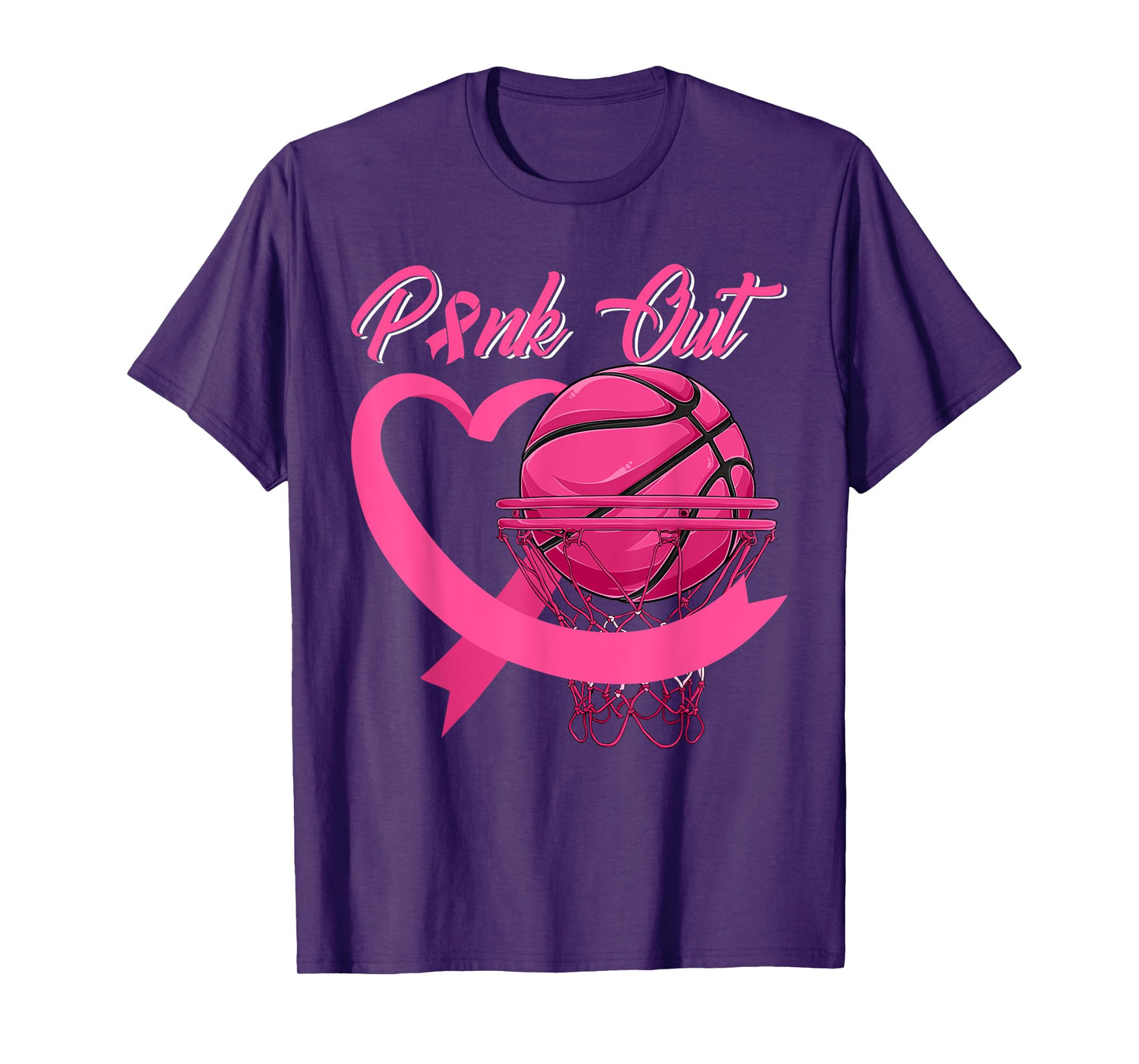 Pink Out Breast Cancer Pink Ribbon Heart & Basketball Ball T-Shirt