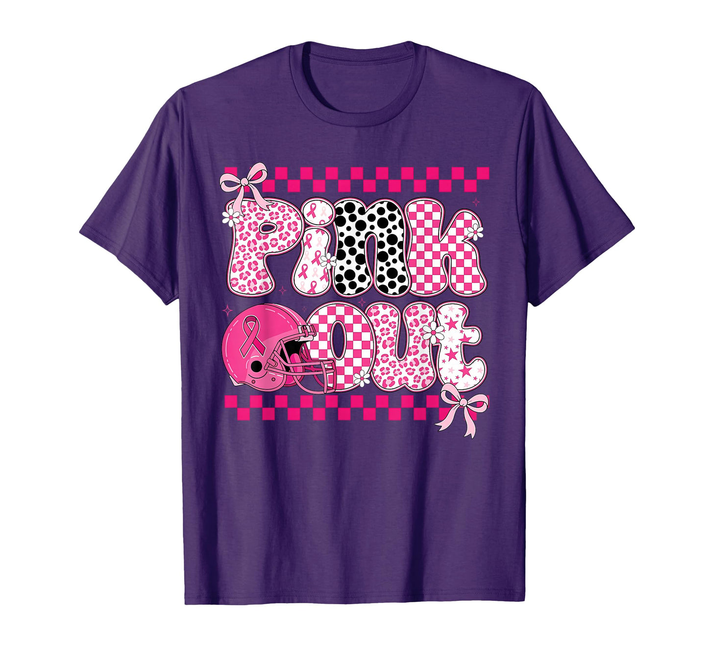 Pink Out Cheer Football Pink Ribbon Breast Cancer Awareness T-Shirt