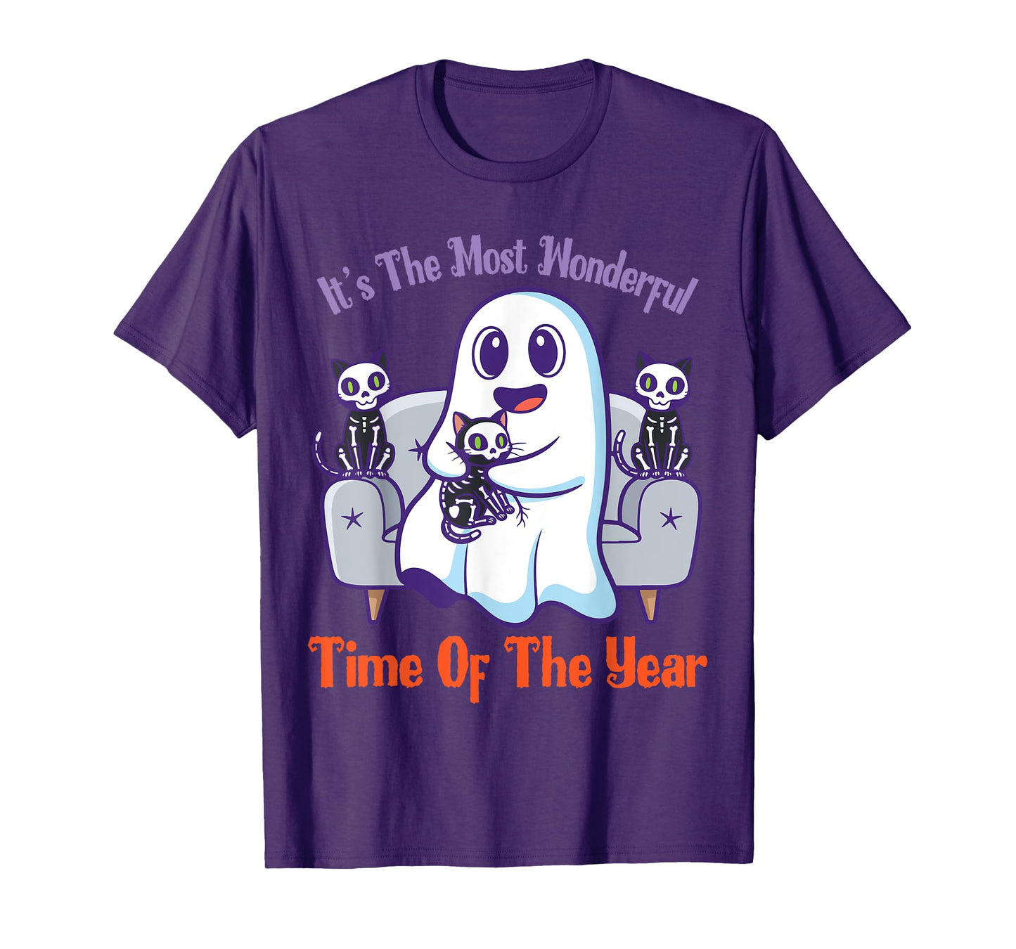 Its The Most Wonderful Halloween Ghost Hugging Skeleton Cats T-Shirt