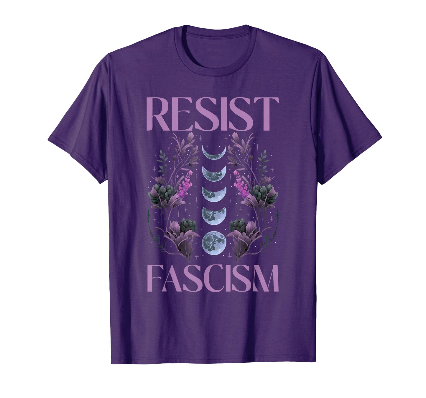 Resist Fascism Moon Phases Floral Design T-Shirt
