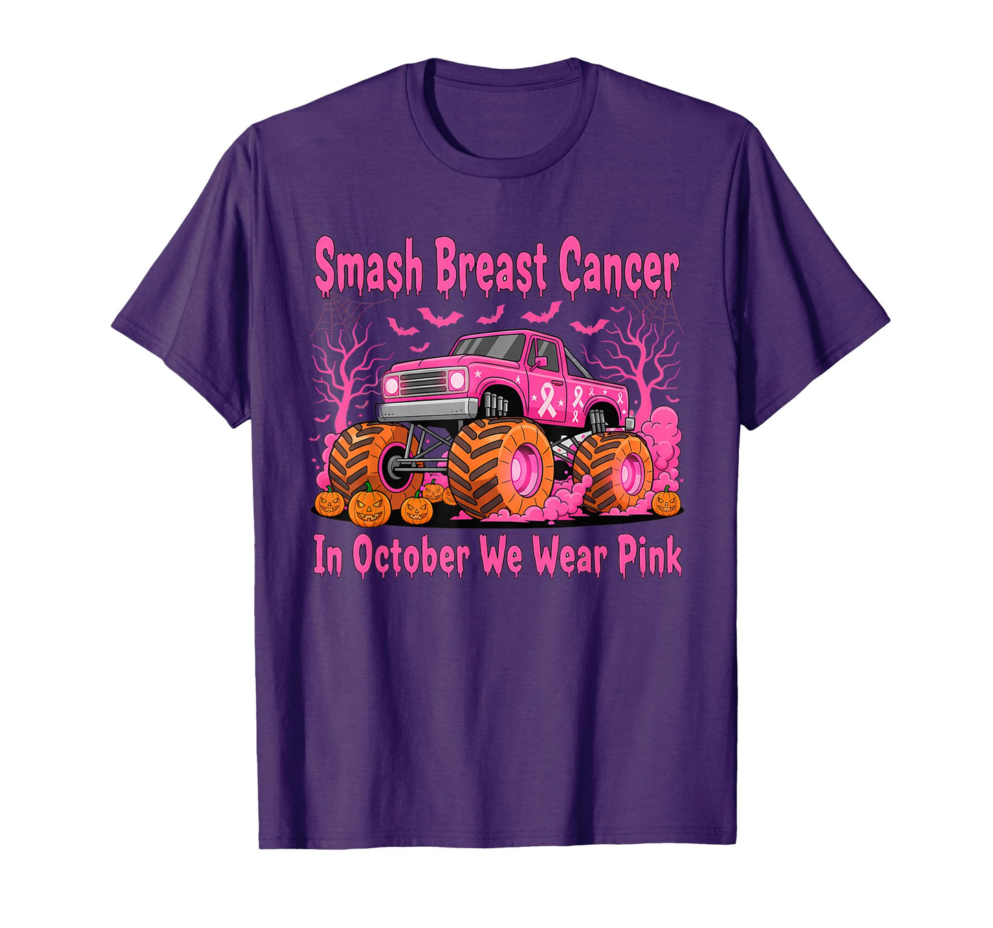 October We Wear Pink Monster Truck Halloween Breast Cancer T-Shirt