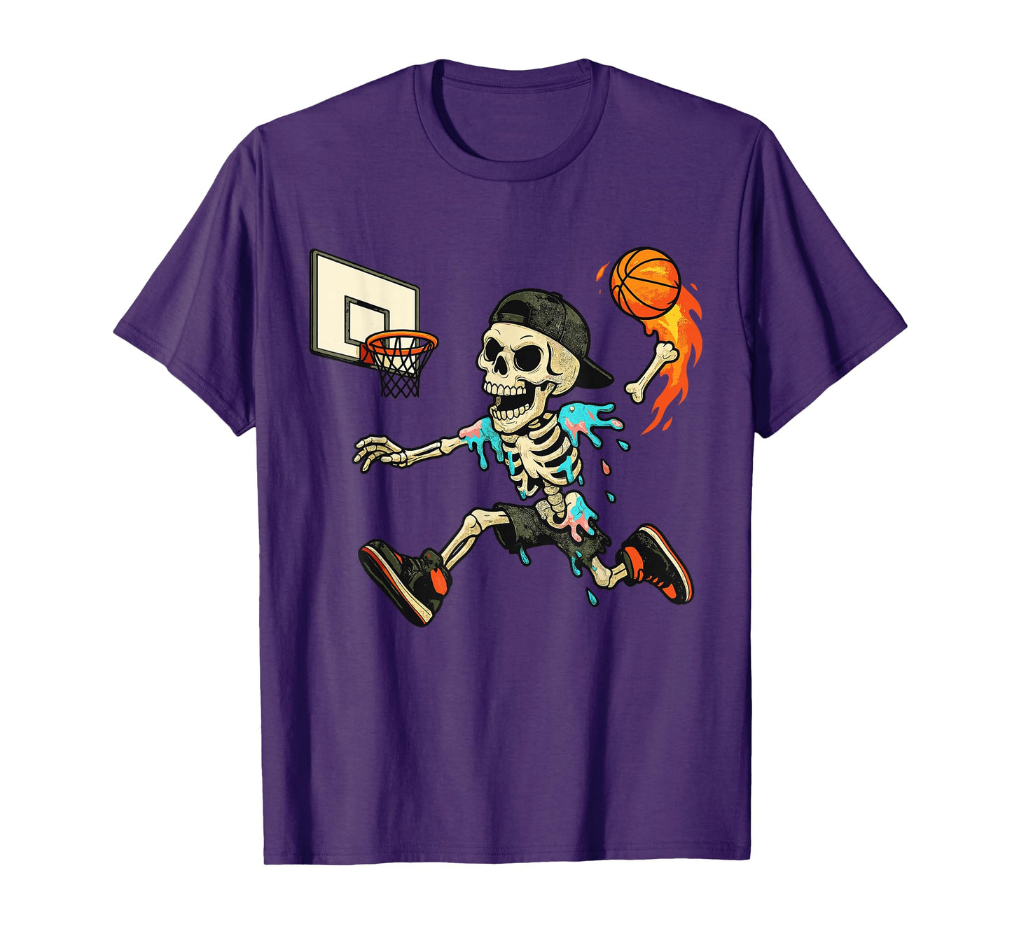 Funny Basketball Skeleton Drip Ice Cream Drip for Boys Youth T-Shirt
