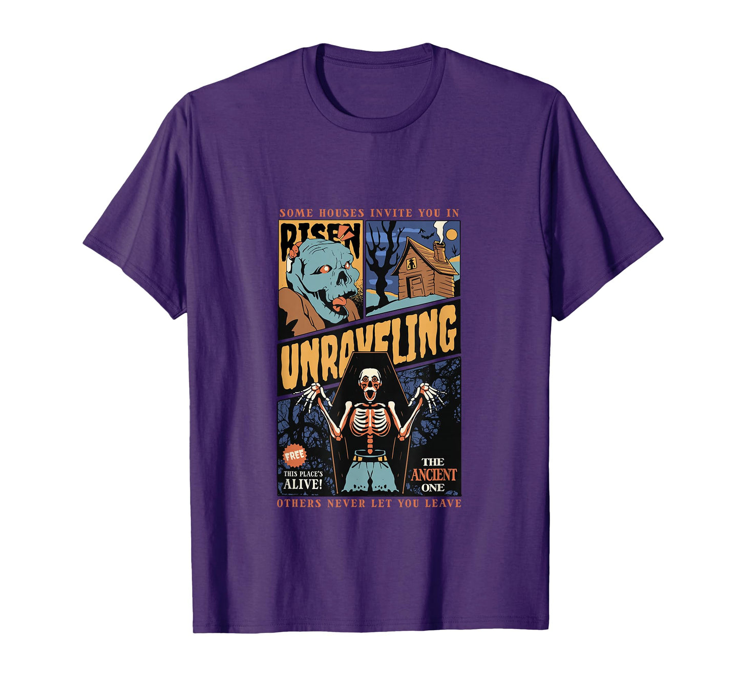 Unraveling Comic Horror Spooky Skeleton Zombie Art T-Shirt