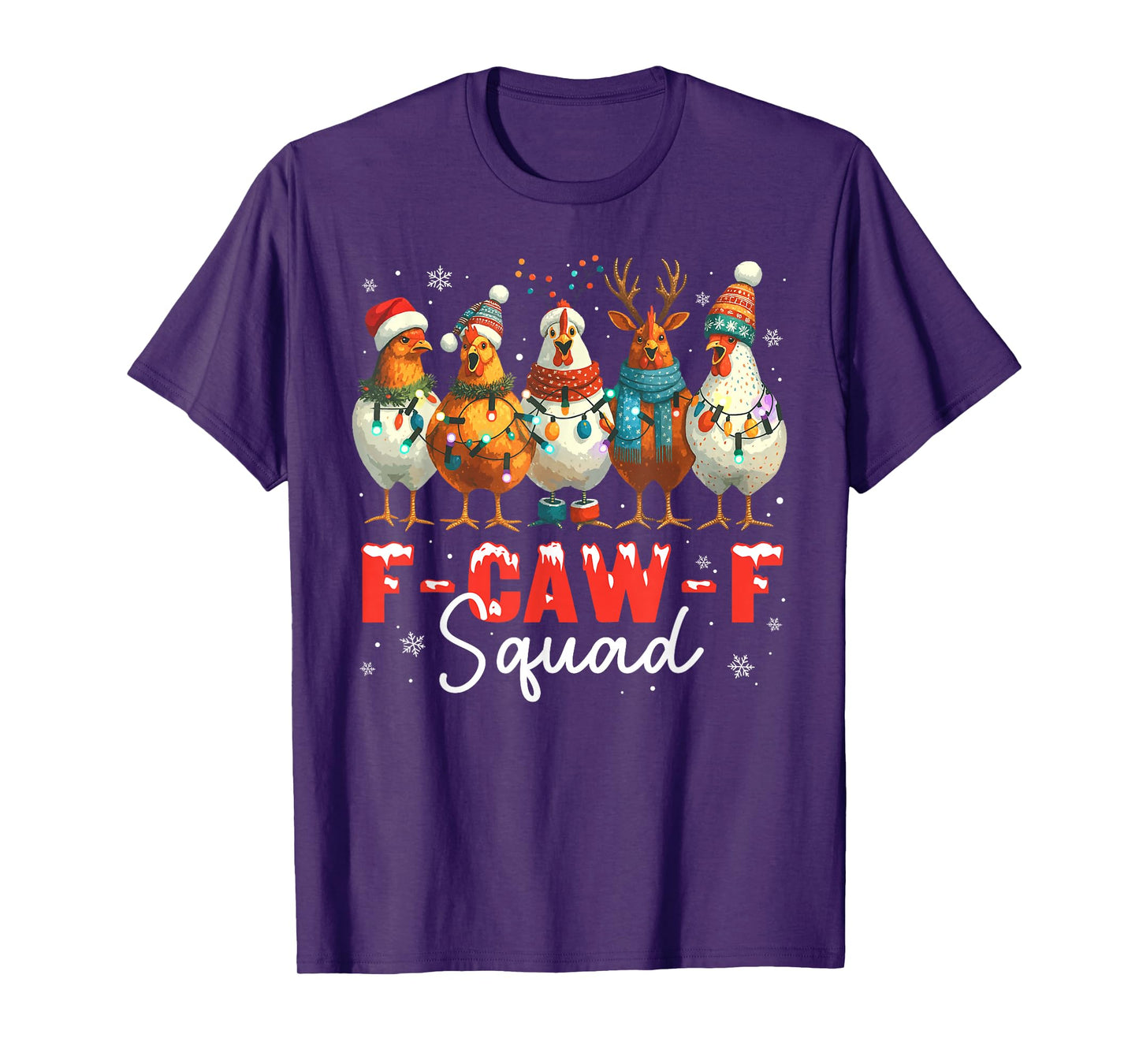 F-Caw-F Squad Chicken Xmas Lights Christmas Pajamas Holiday T-Shirt