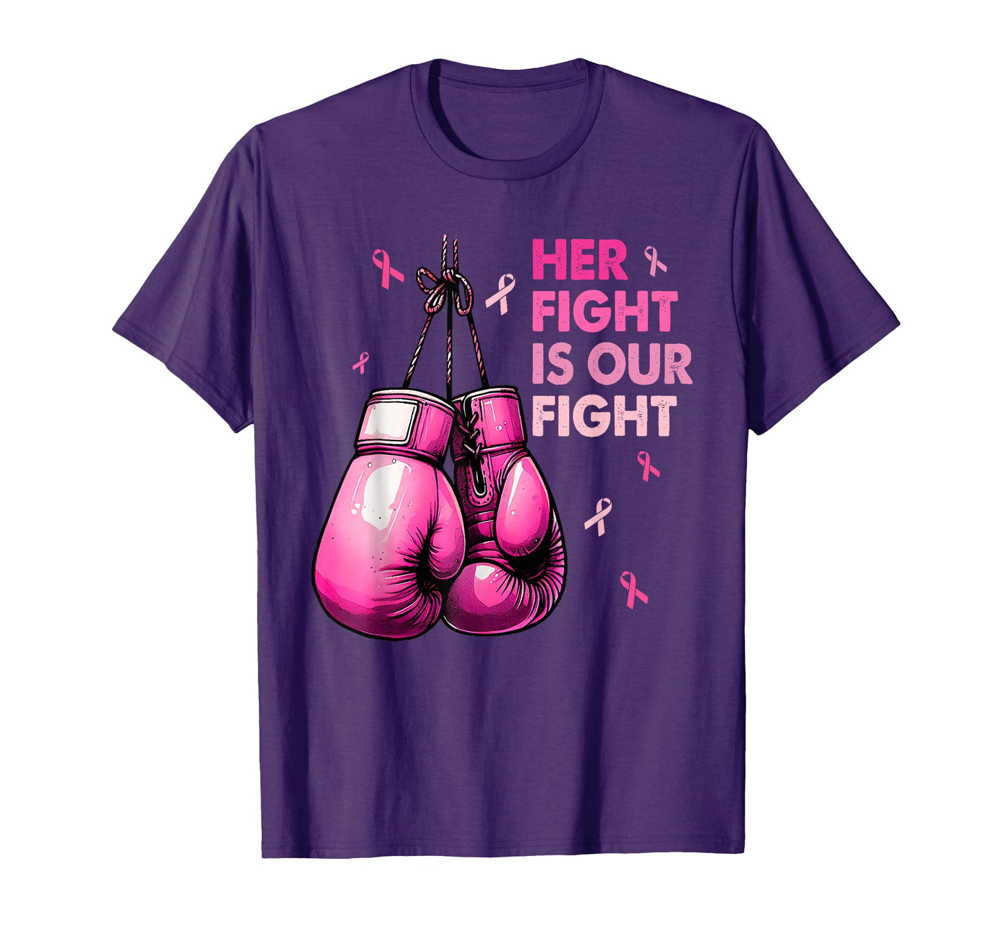 Breast Cancer Her Fight is Our Fight Pink Boxing Gloves T-Shirt