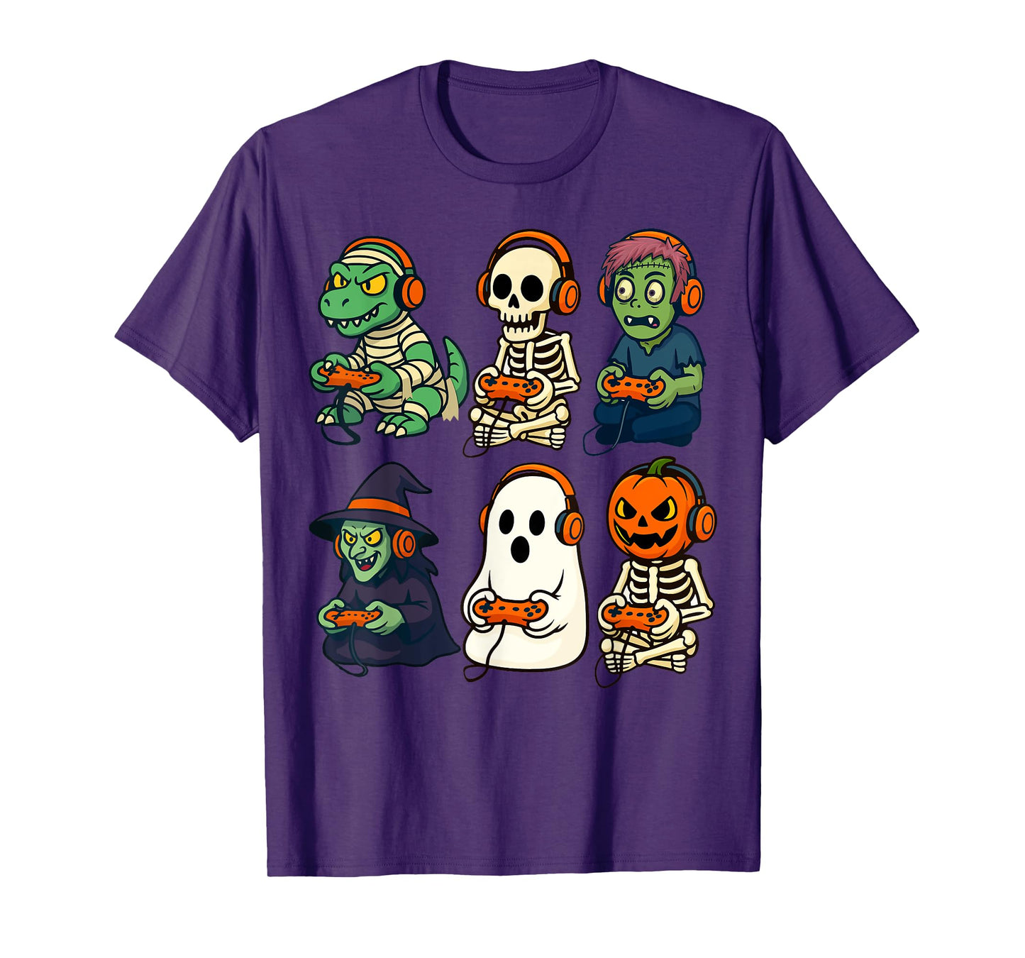 Halloween Boys Kids Gamer Dinosaur Skeleton Ghost Witch T-Shirt