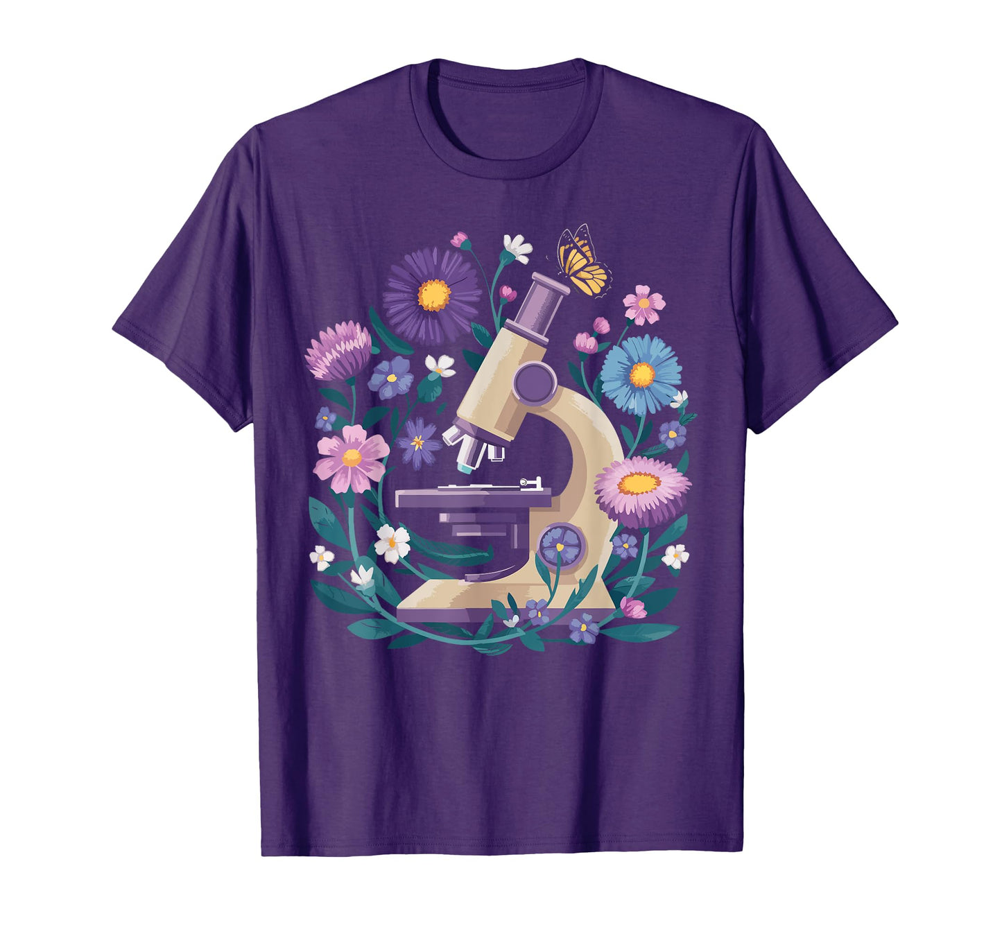 Microscope Flower Butterfly Biology Science Teacher Student T-Shirt