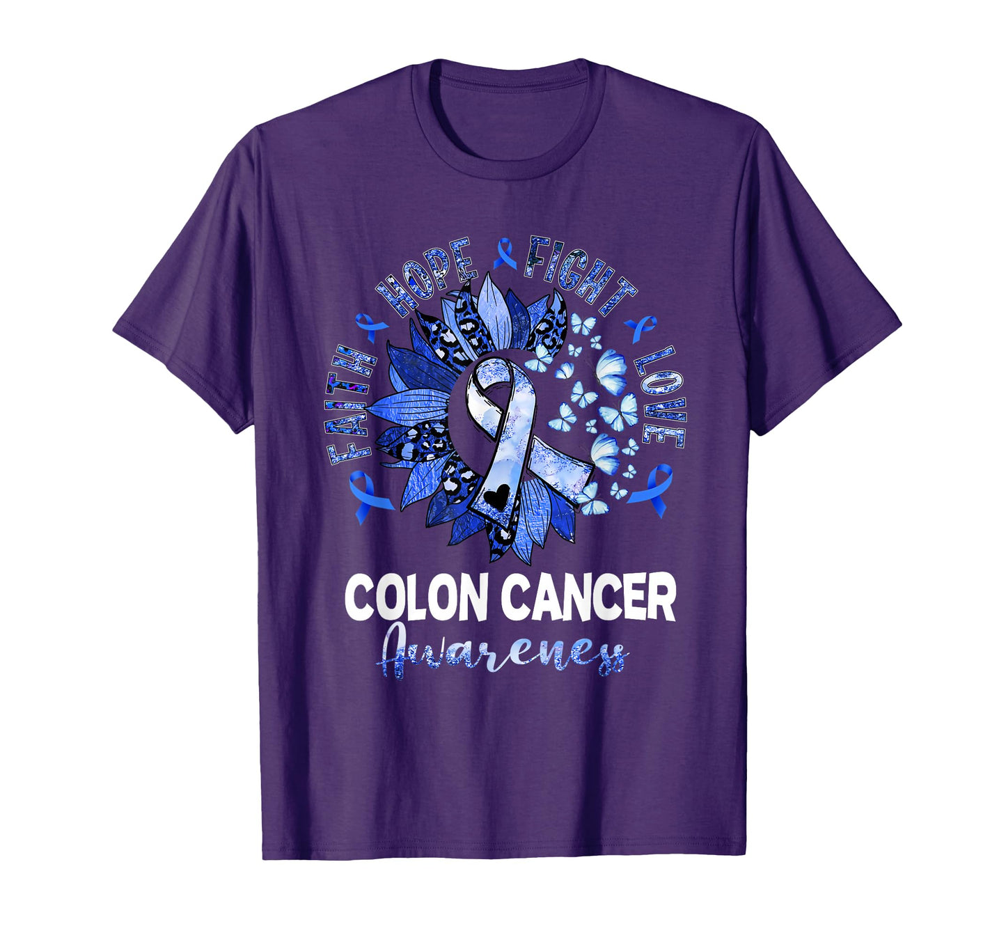 Sunflower Pink Ribbon Flower Leopard Colon Cancer Awareness T-Shirt