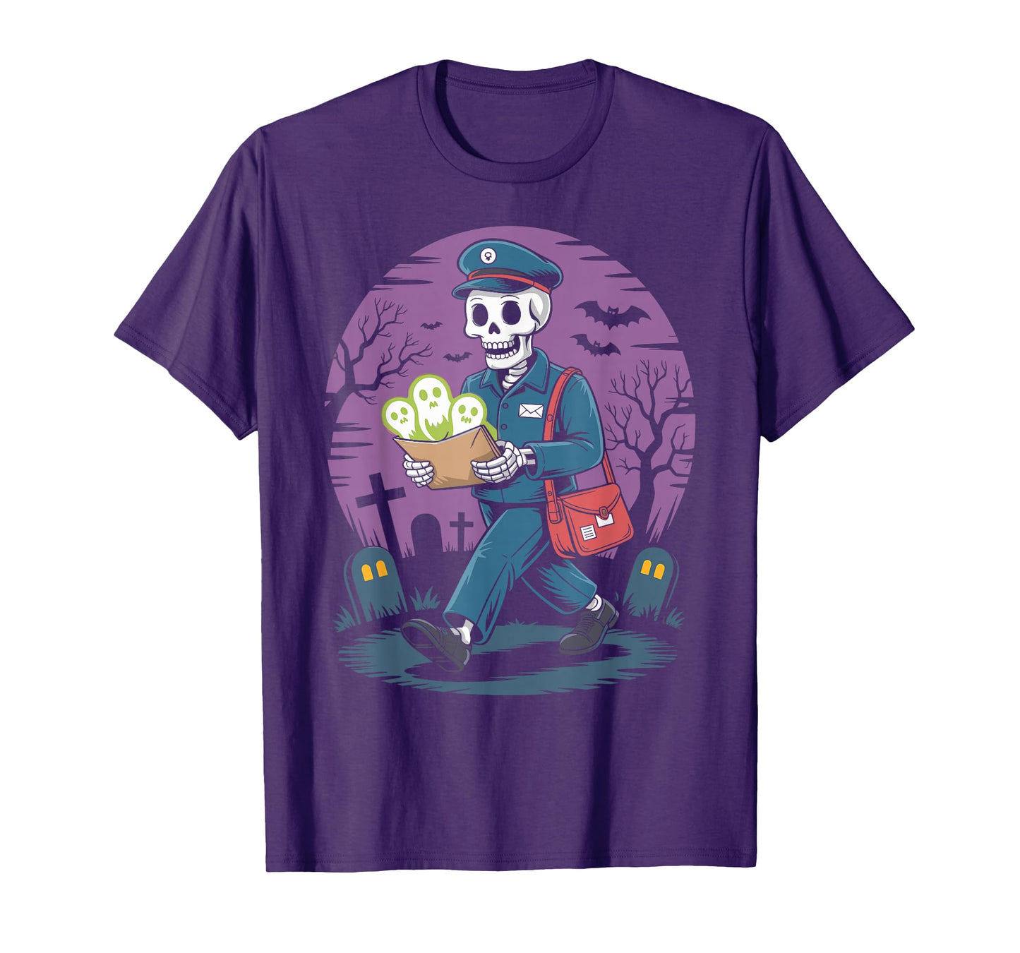 Spooky Skeleton Mailman Delivery Halloween T-Shirt
