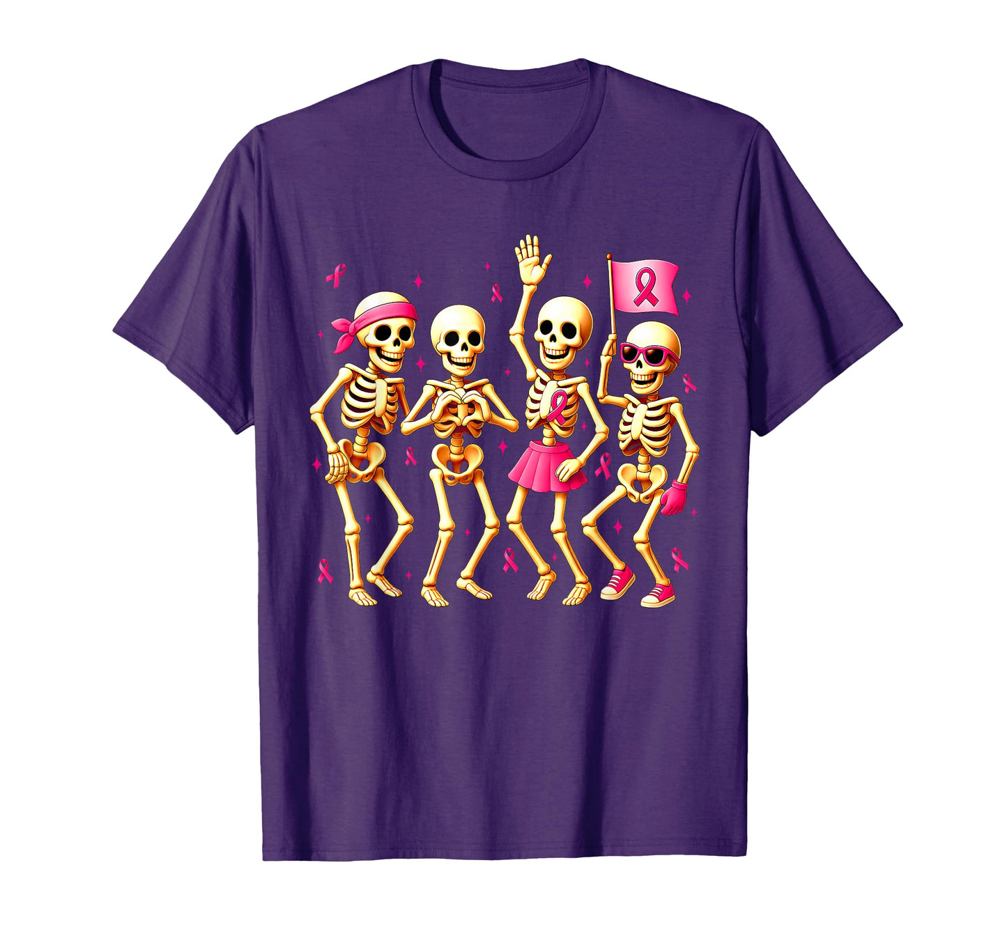 Breast Cancer Awareness Skeletons & Pink Ribbons Halloween T-Shirt