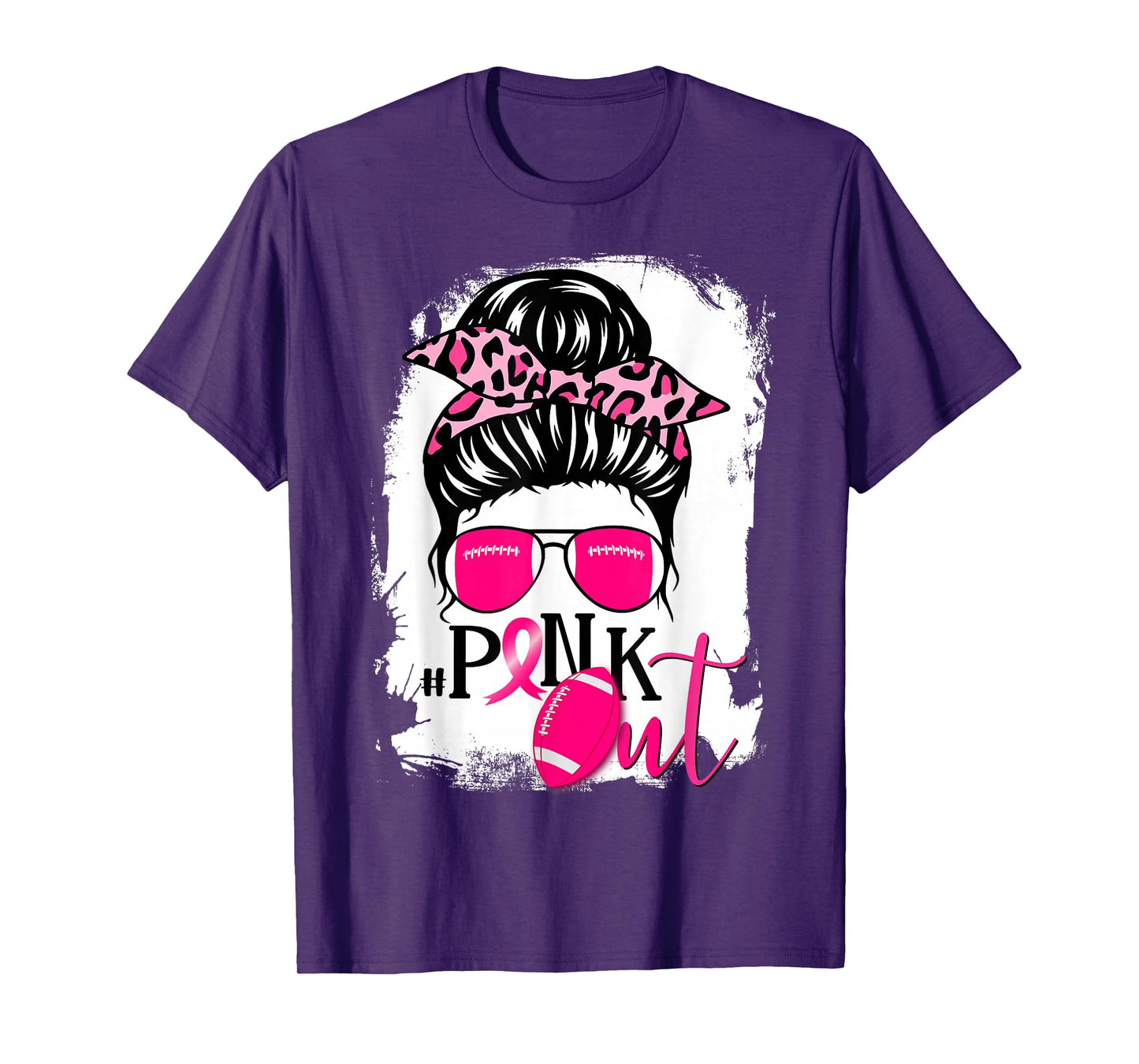 Bleached Pink Out Football Mom Messy Bun Pink Breast Cancer T-Shirt