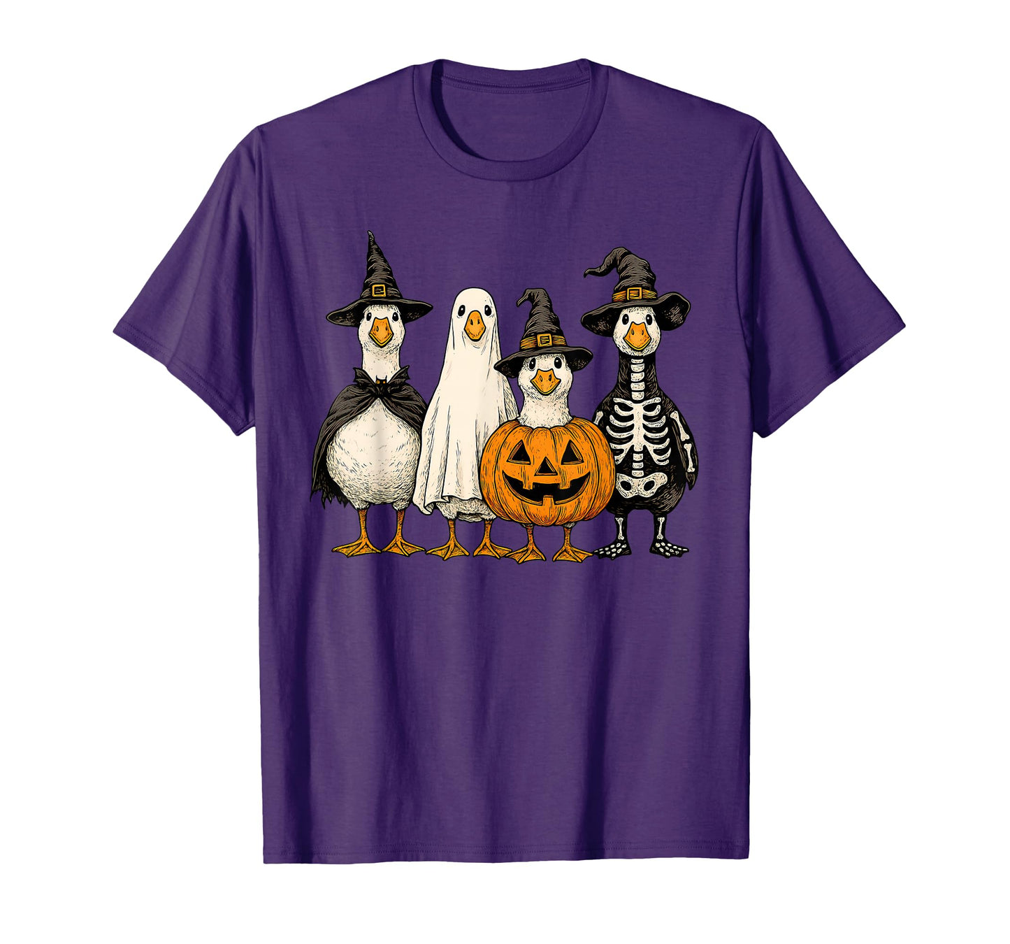 Duck Ghost Skeleton Pumpkin Funny Halloween Family Costume T-Shirt