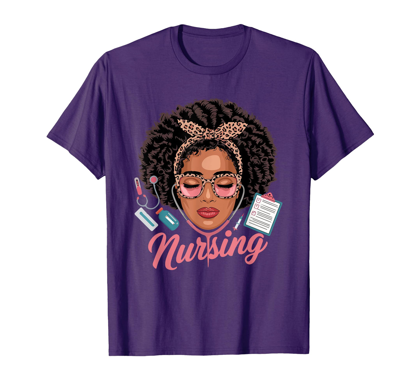 Black Strong Nurse Afro Girl Melanin African American Wowen T-Shirt