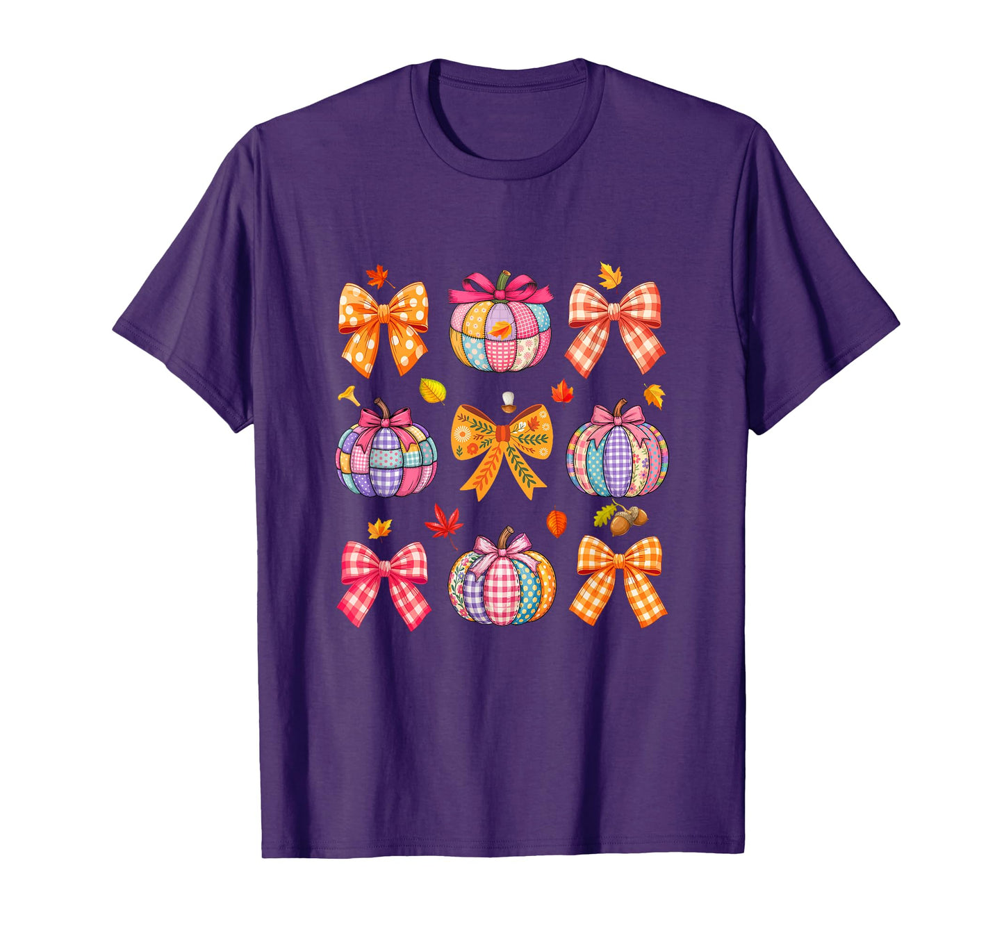Thanksgiving Colorful Collection Fall Leaves Pumpkin Bow Tie T-Shirt