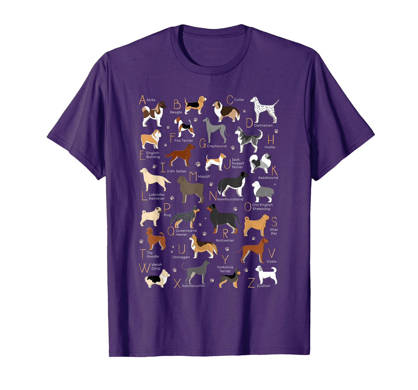 ABC Dog Breeds Identification A-Z Types of Dogs Canine T-Shirt