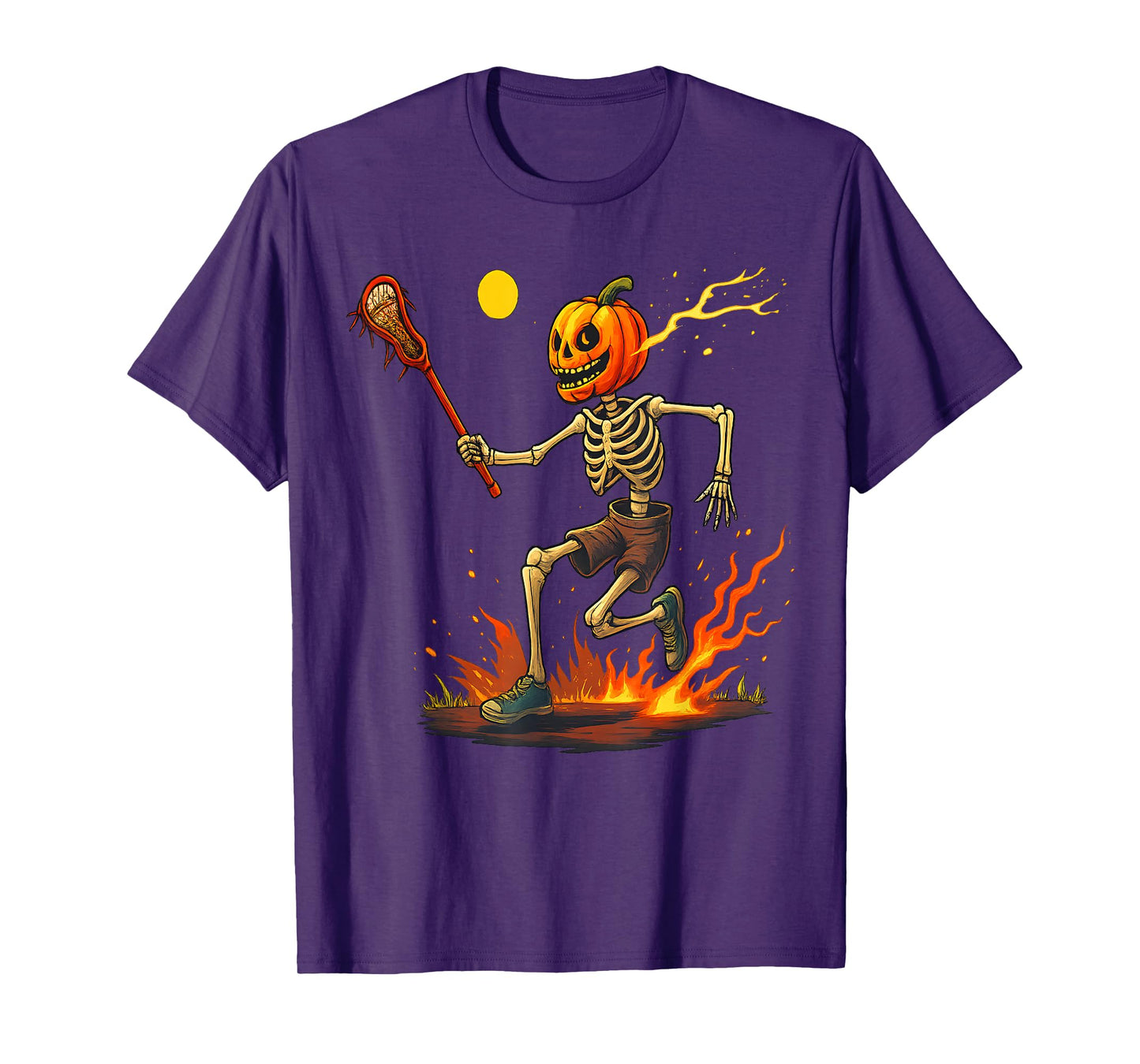 Pumpkin Head Skeleton Lacrosse Halloween T-Shirt