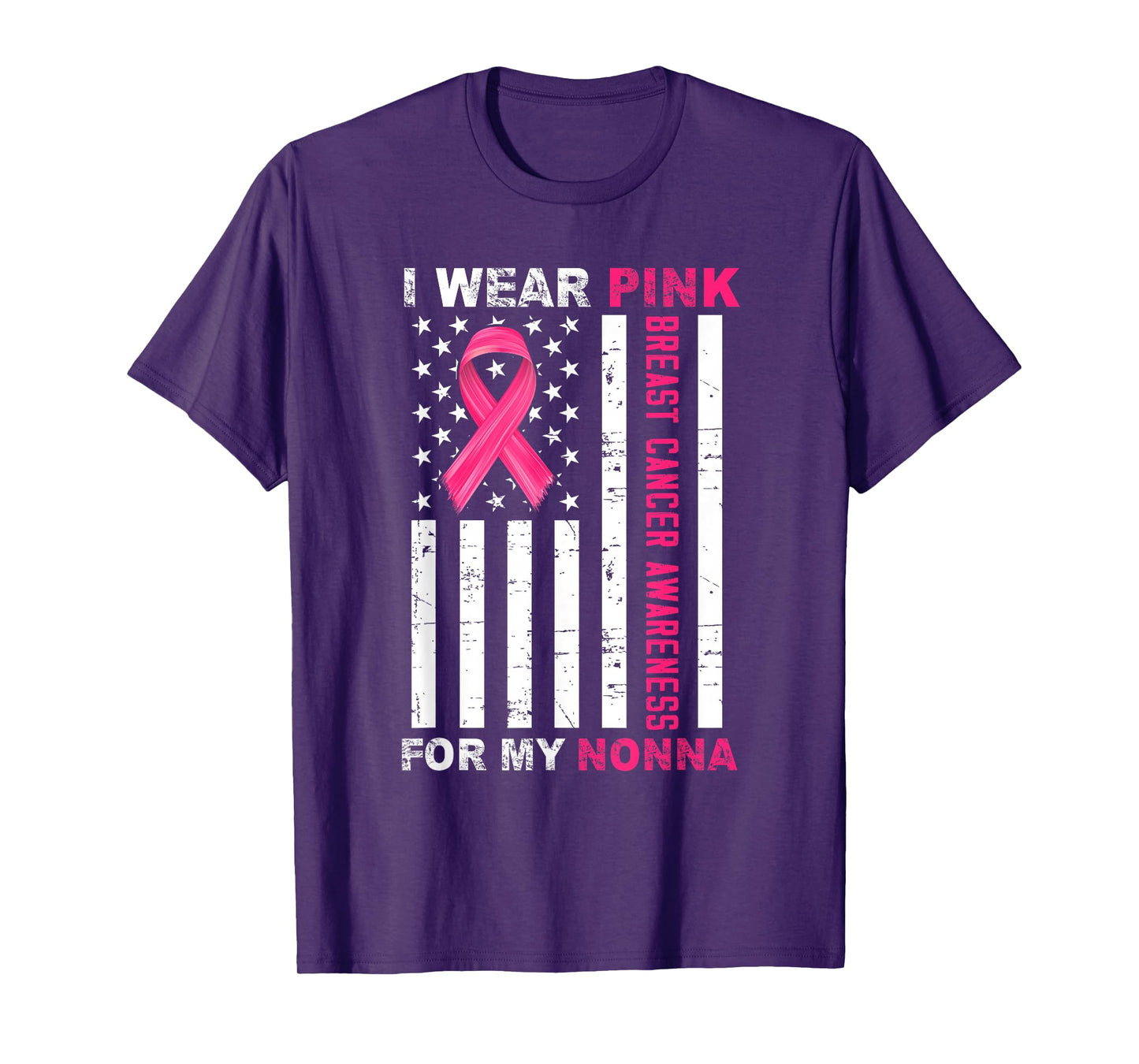 I Wear Pink For My Nonna Pink Ribbon Breast Cancer Us Flag T-Shirt