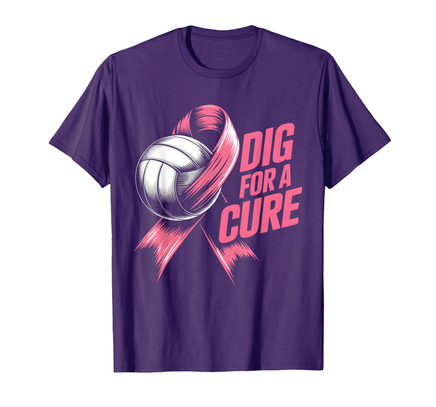 Dig For Cure Ribbon Volleyball Breast Cancer Awareness Pink T-Shirt