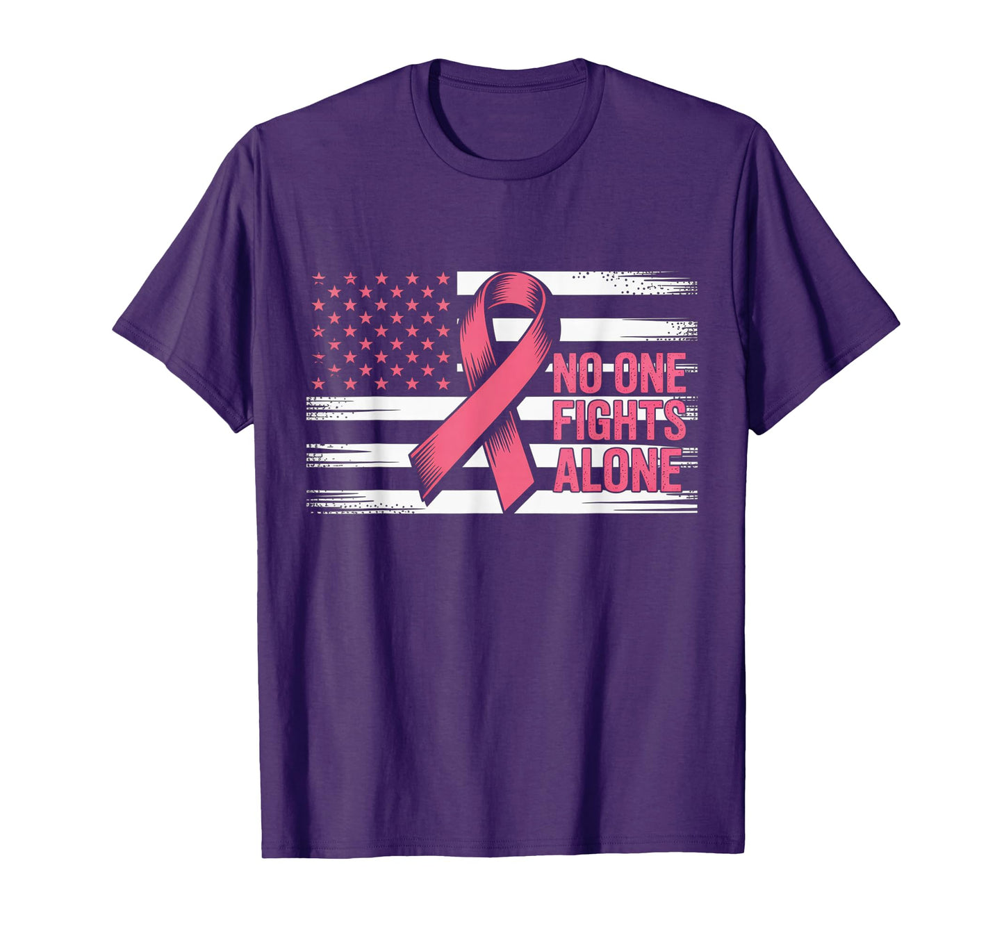 No One Fights Breast Cancer Alone American Flag Pink Ribbon T-Shirt